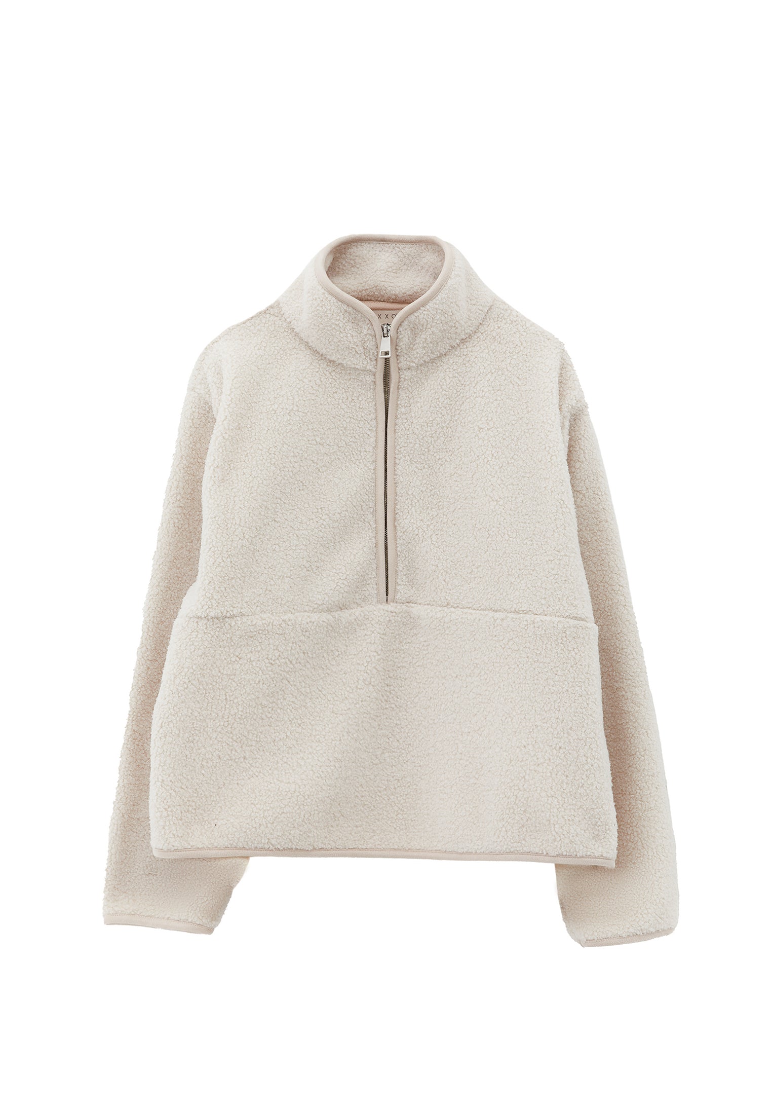 High Collar Zip Detailed Tunic Coat - ICE MILK