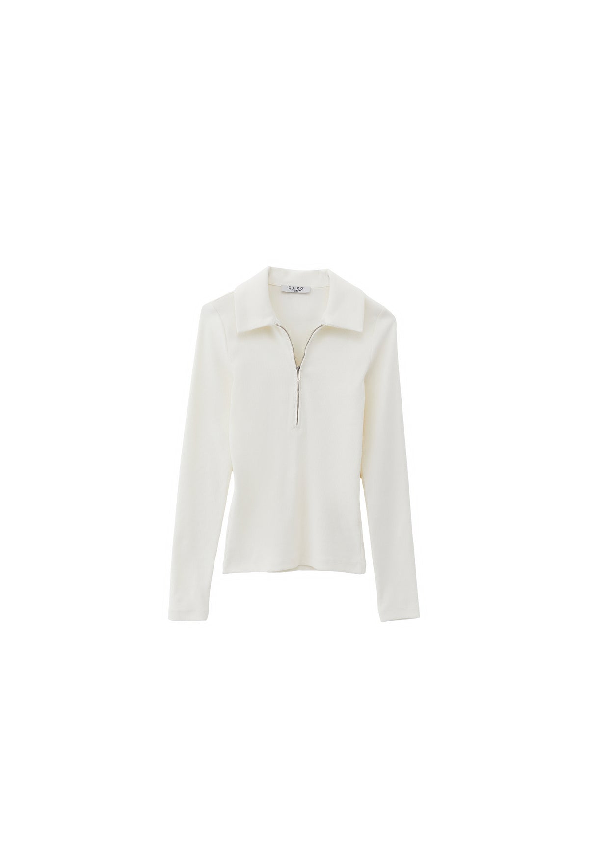 Polo Collar Long Sleeve T-Shirt With Zipper Detail - ICE MILK