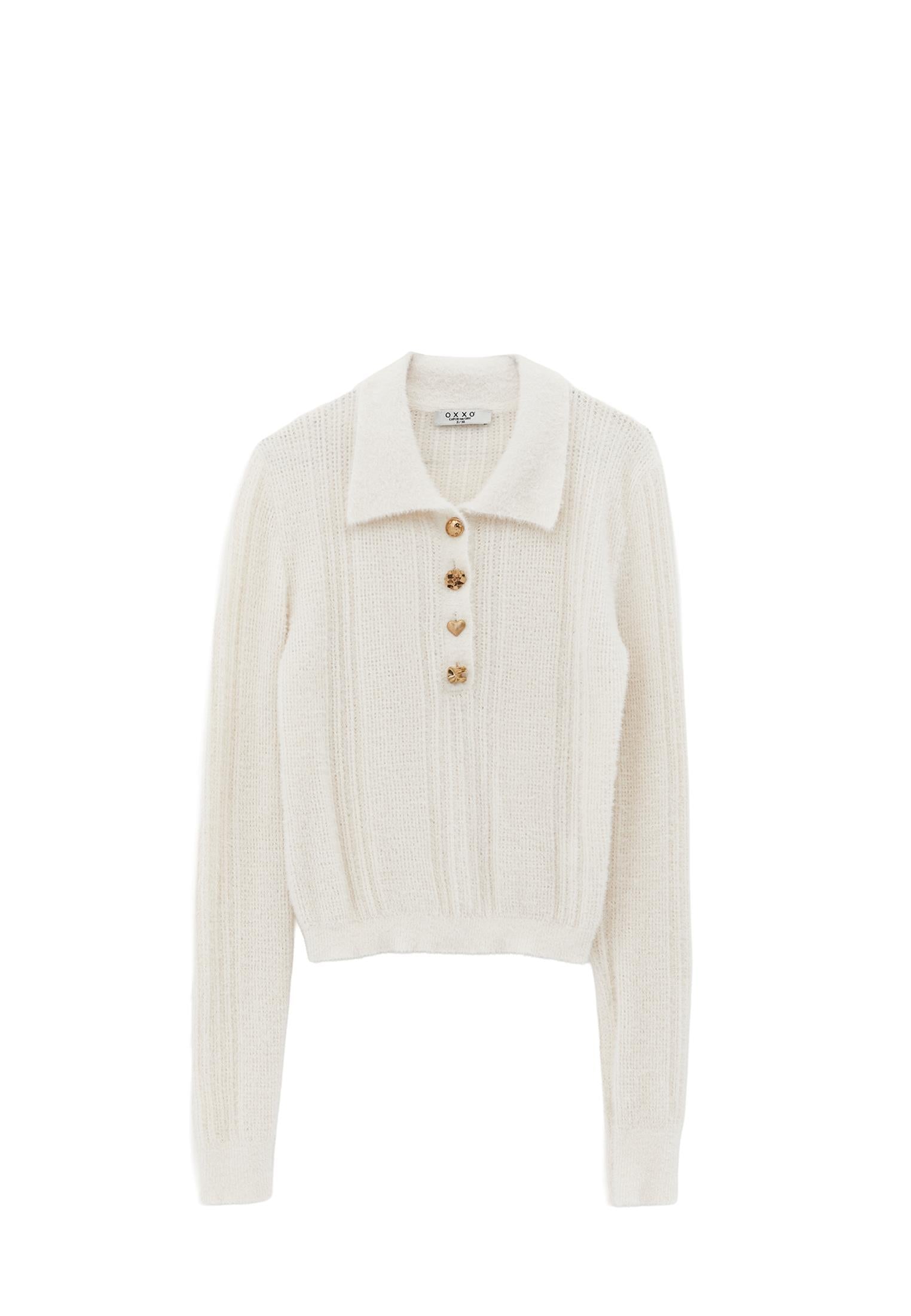 Sweater With Polo Collar And Knit Details - ICE MILK