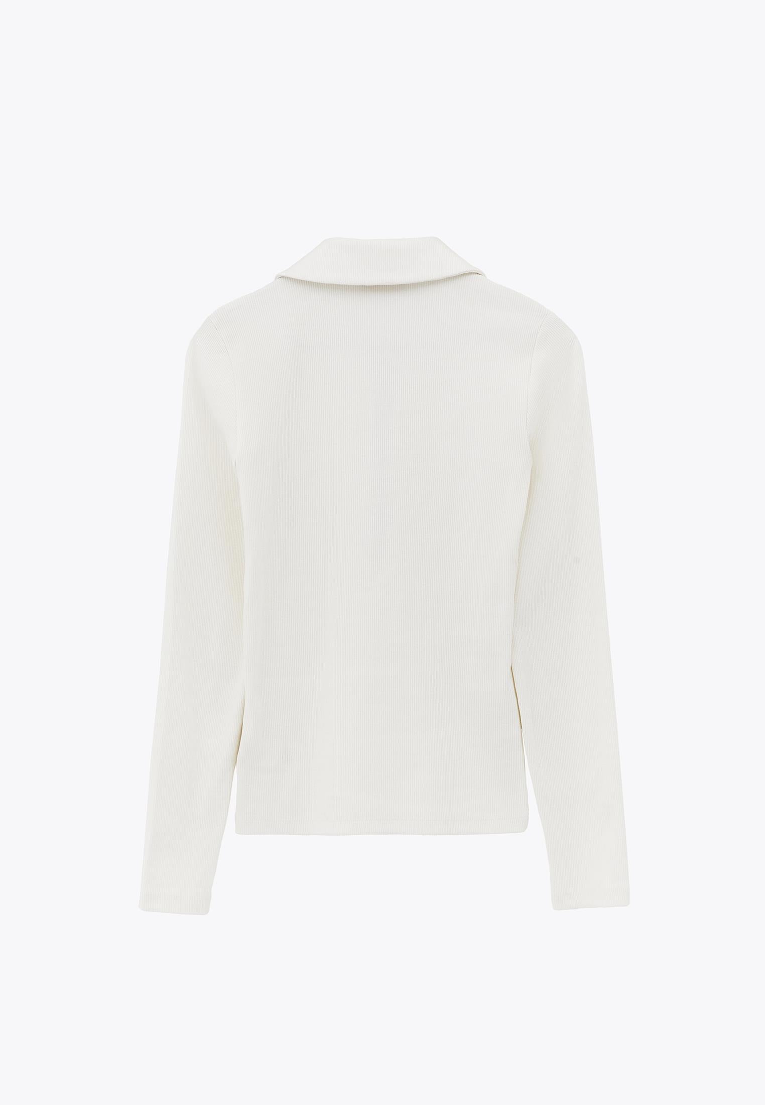 Polo Collar Zip Detailed Long Sleeve T-Shirt - ICE MILK