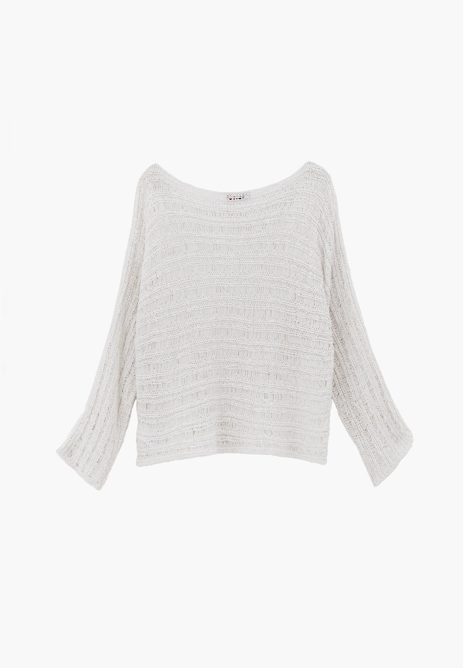 Ajour Standard Boat Neck Knit Sweater - ICE MILK