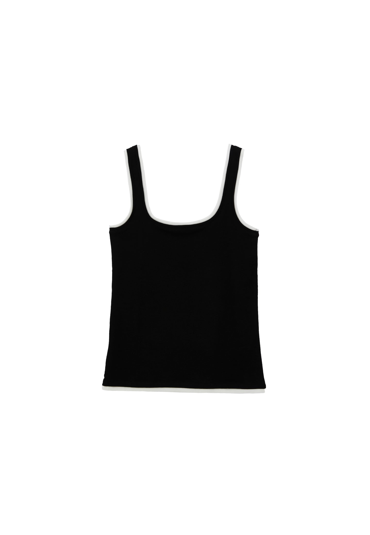 Square Neck Sleeveless Standard Tank Top - BLACK/ICE MILK
