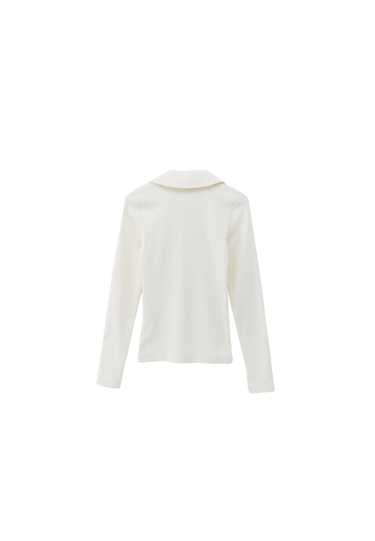 Polo Collar Long Sleeve T-Shirt With Zipper Detail - ICE MILK