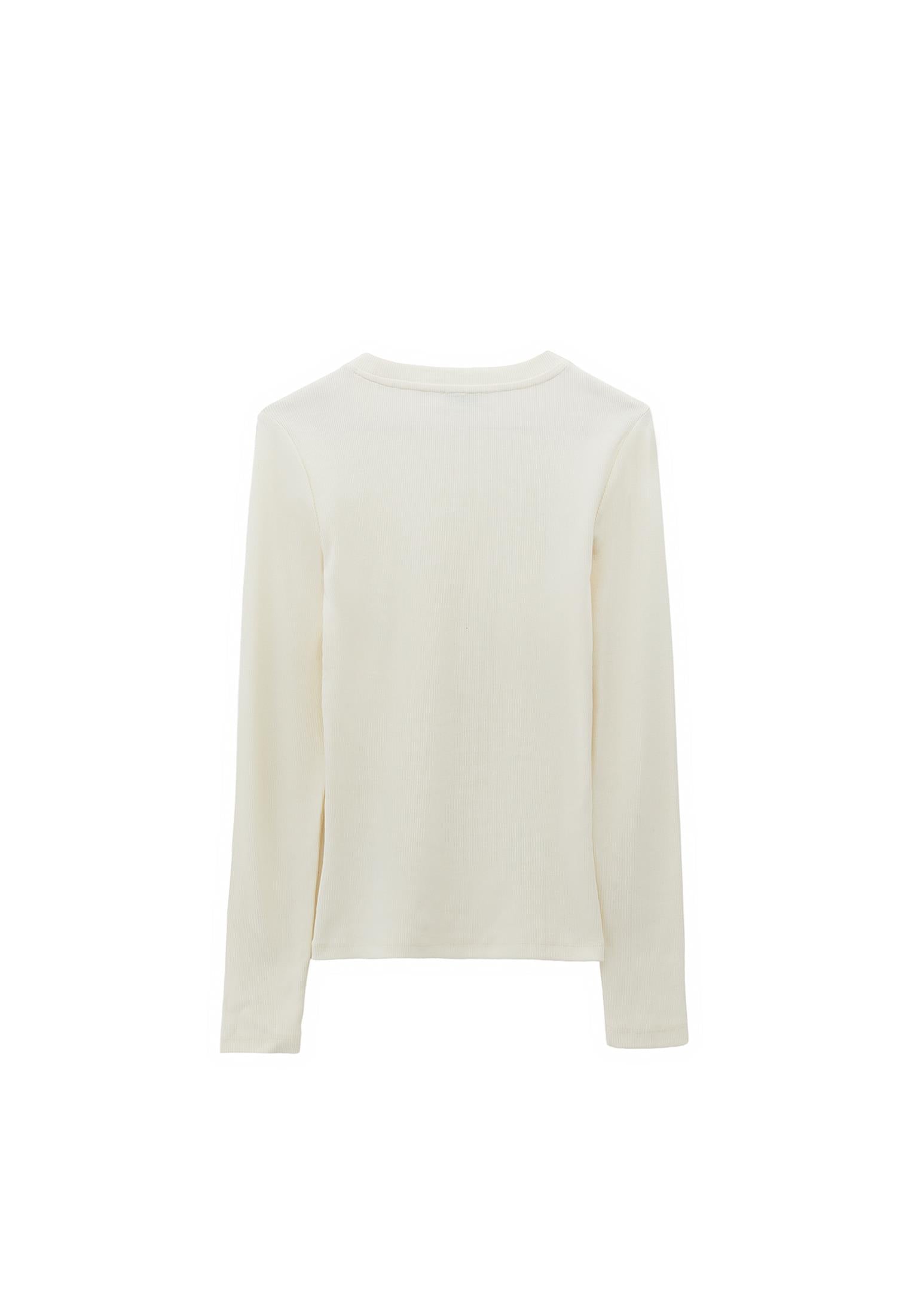 Crew Neck Long Sleeve Bodycon T-Shirt - ICE MILK