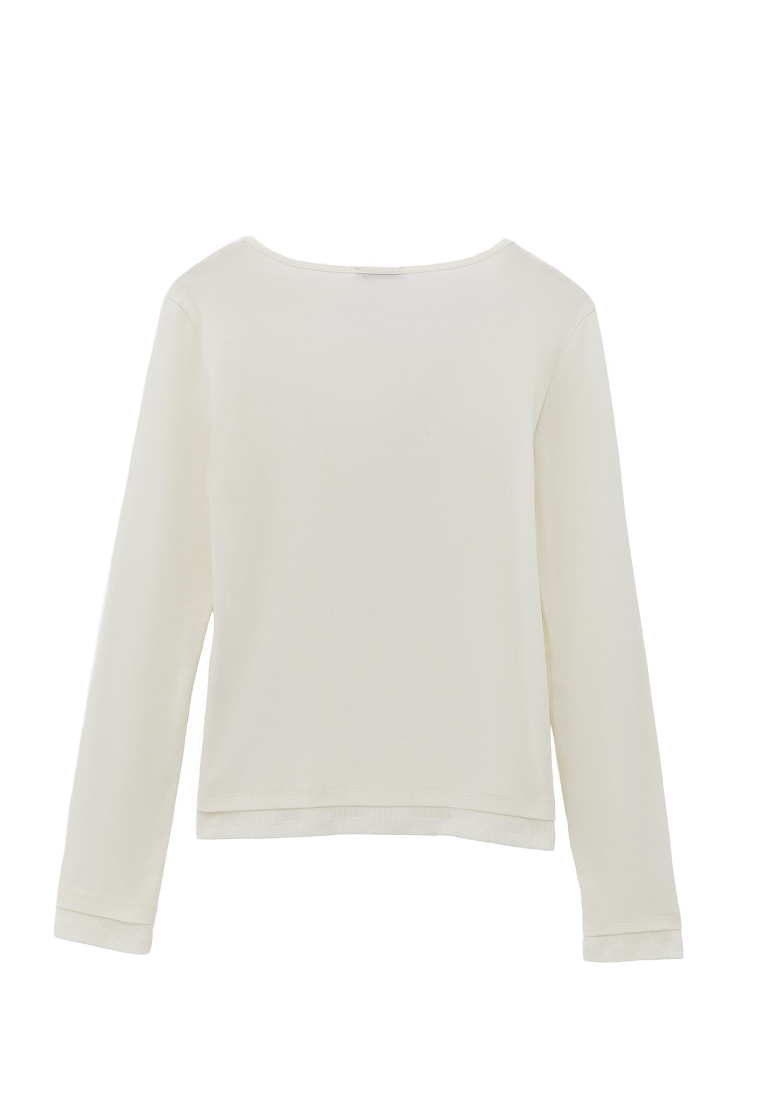 V Neck Long Sleeve T-Shirt - ICE MILK