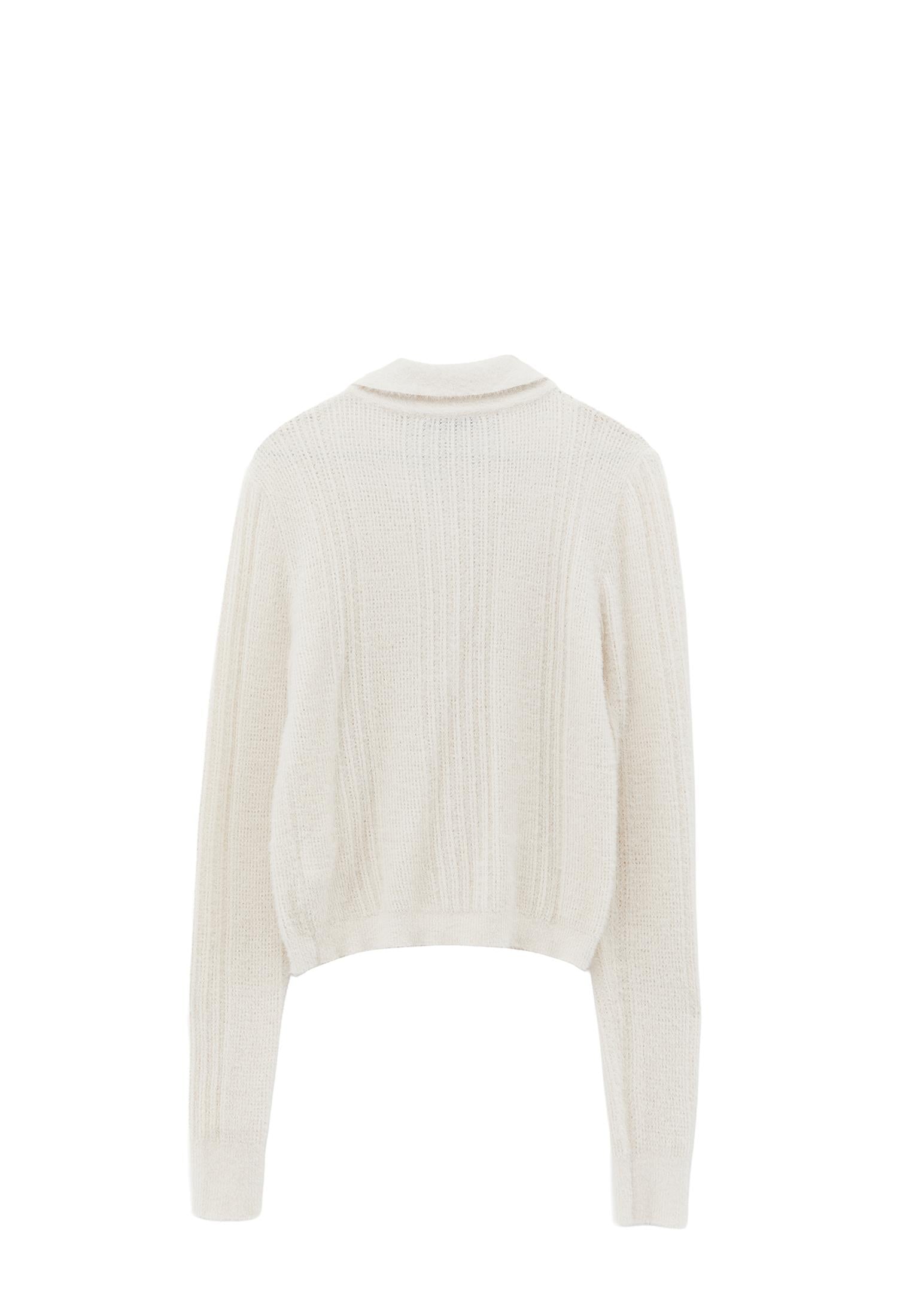 Sweater With Polo Collar And Knit Details - ICE MILK