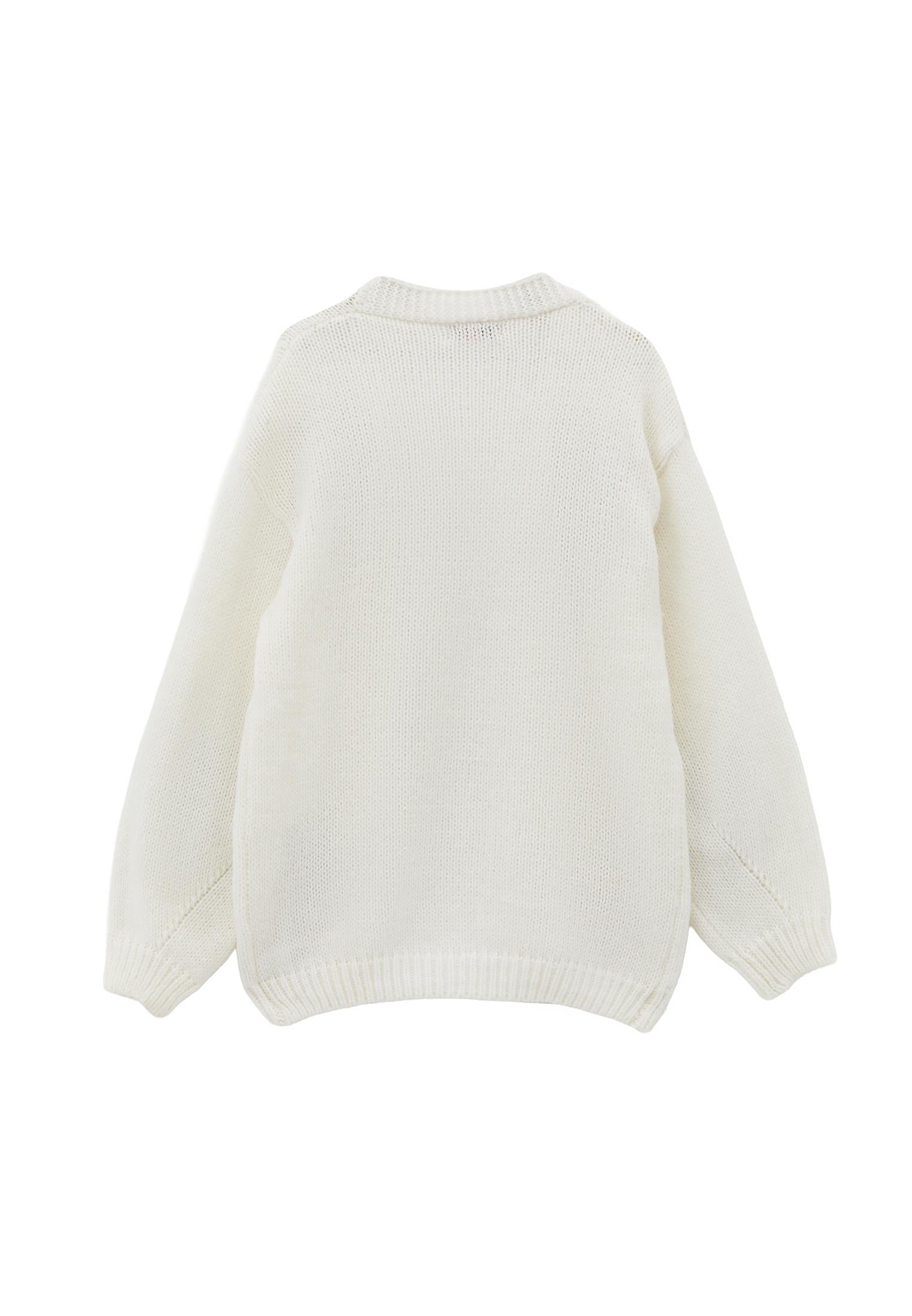V Neck Oversize Knit Detailed Cardigan - ICE MILK