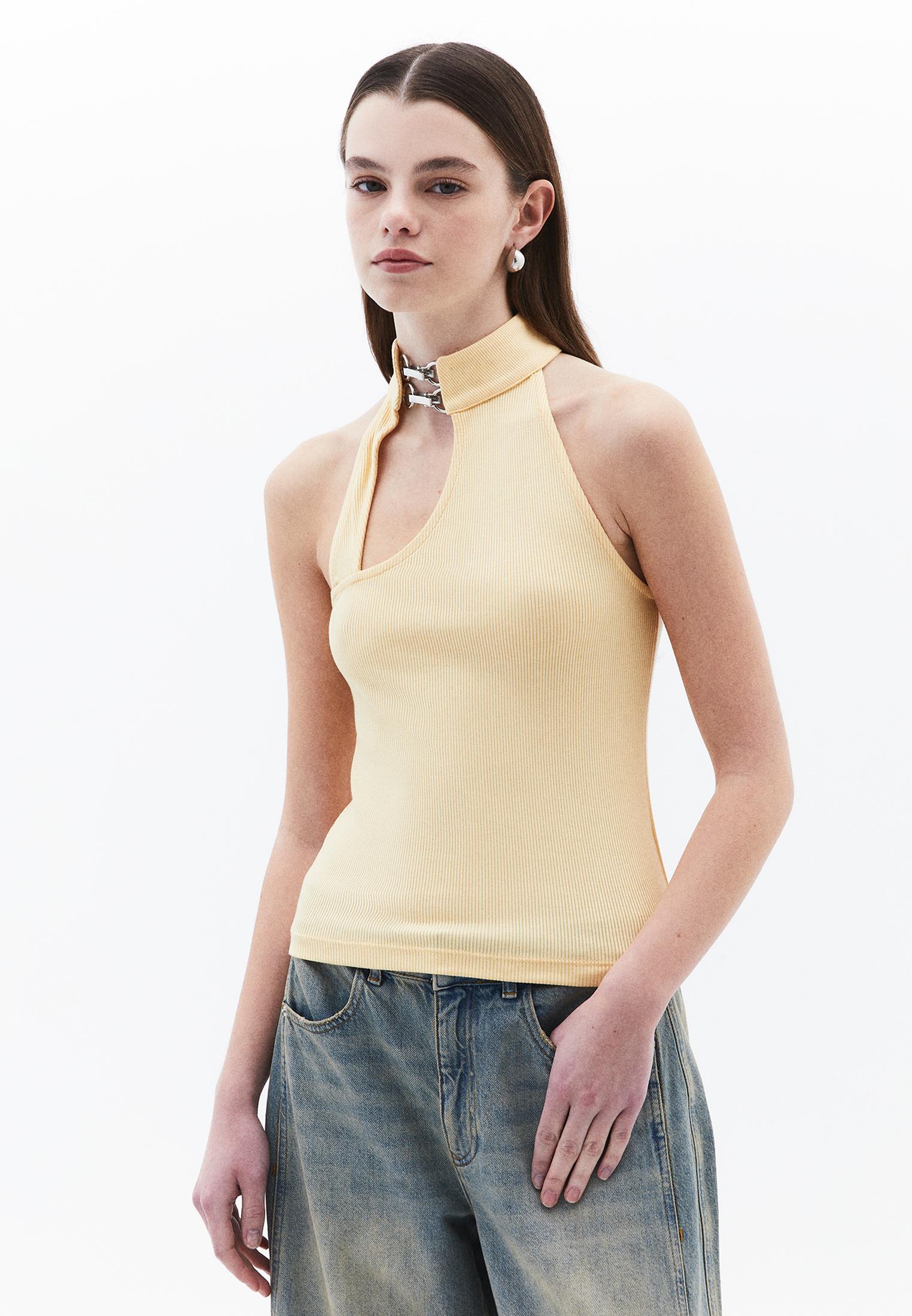 Sleeveless Blouse With High Collar And Buckle - IMPALA
