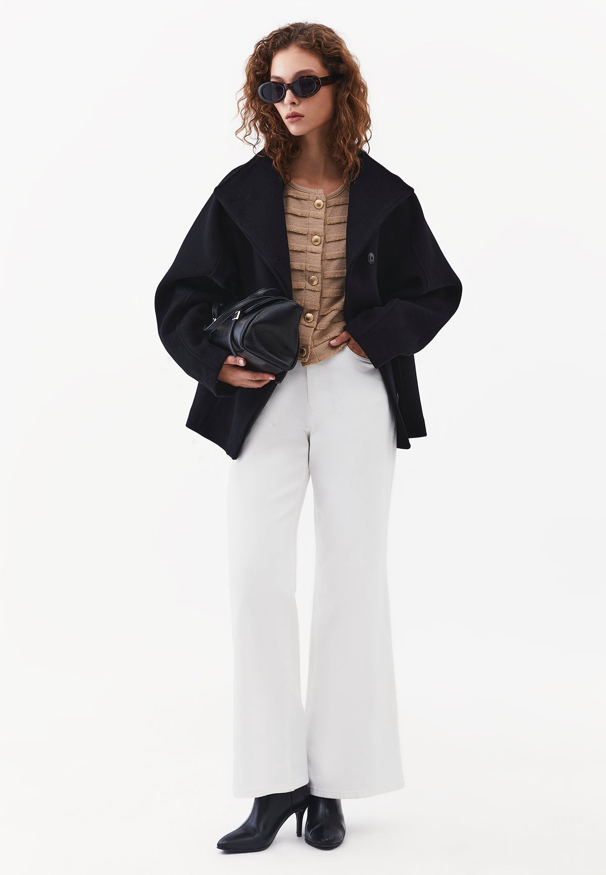 Shimmery Crew Neck Long Sleeve Cardigan - INCENSE