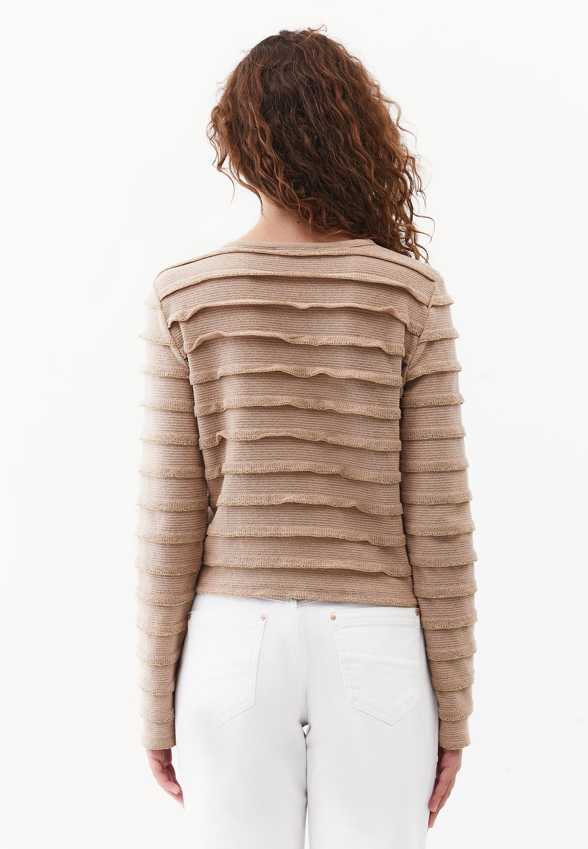 Shimmery Crew Neck Long Sleeve Cardigan - INCENSE
