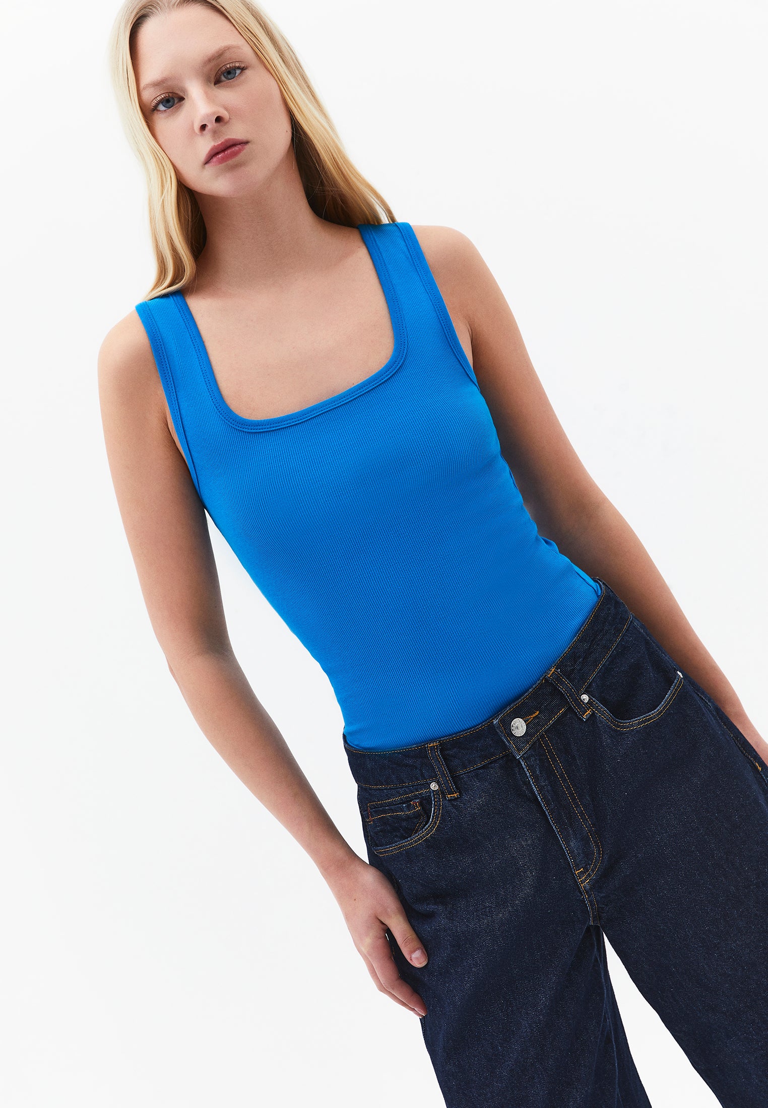 Square Neck Bodycon Tank Top - INDIGO BUNTING
