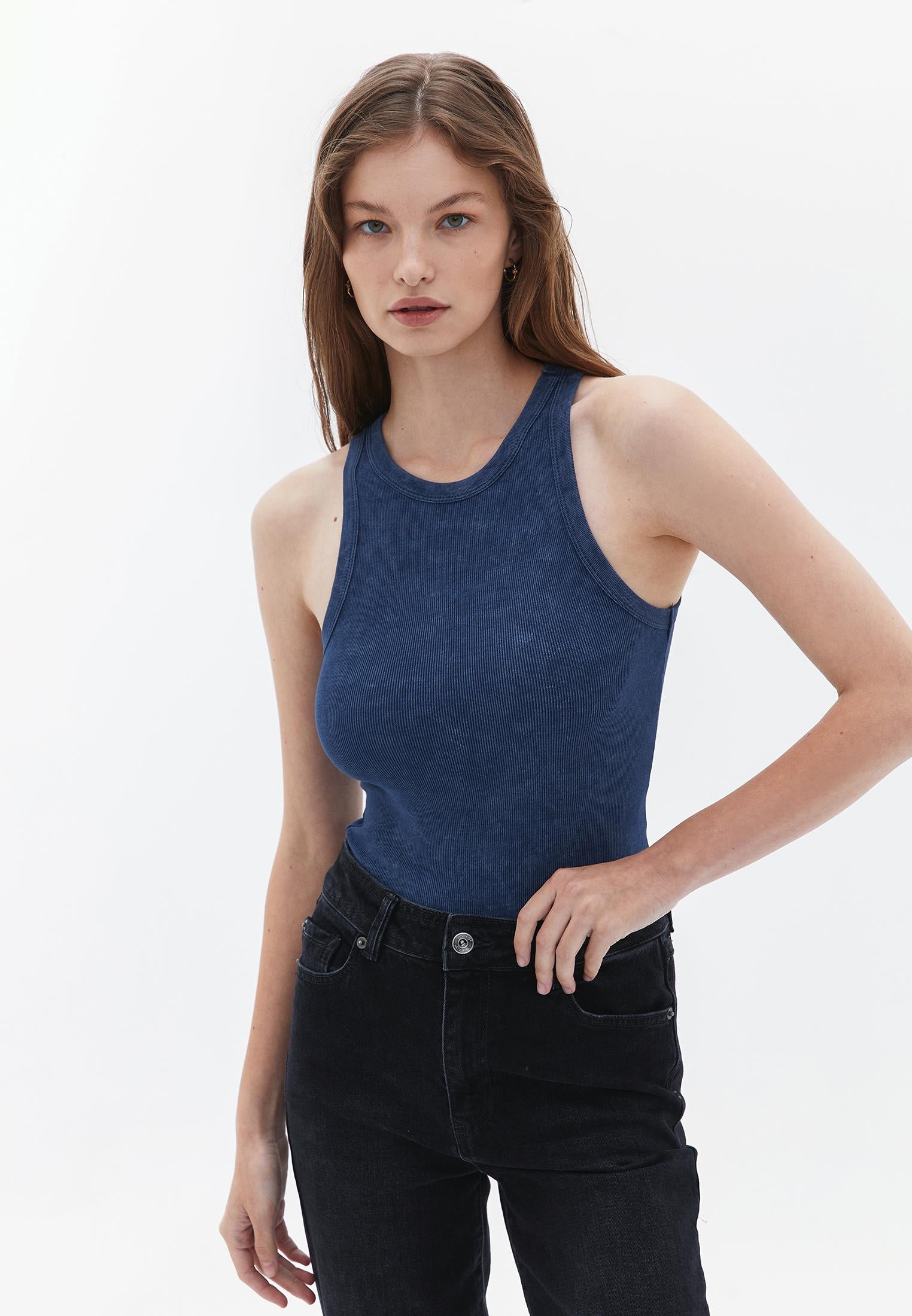 Halter Neck Bodycon Crop Top - INSIGNIA BLUE