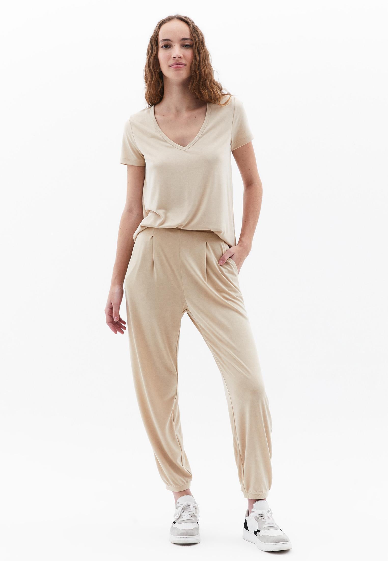 V Neck Loose Fit T-Shirt - IRISH CREAM