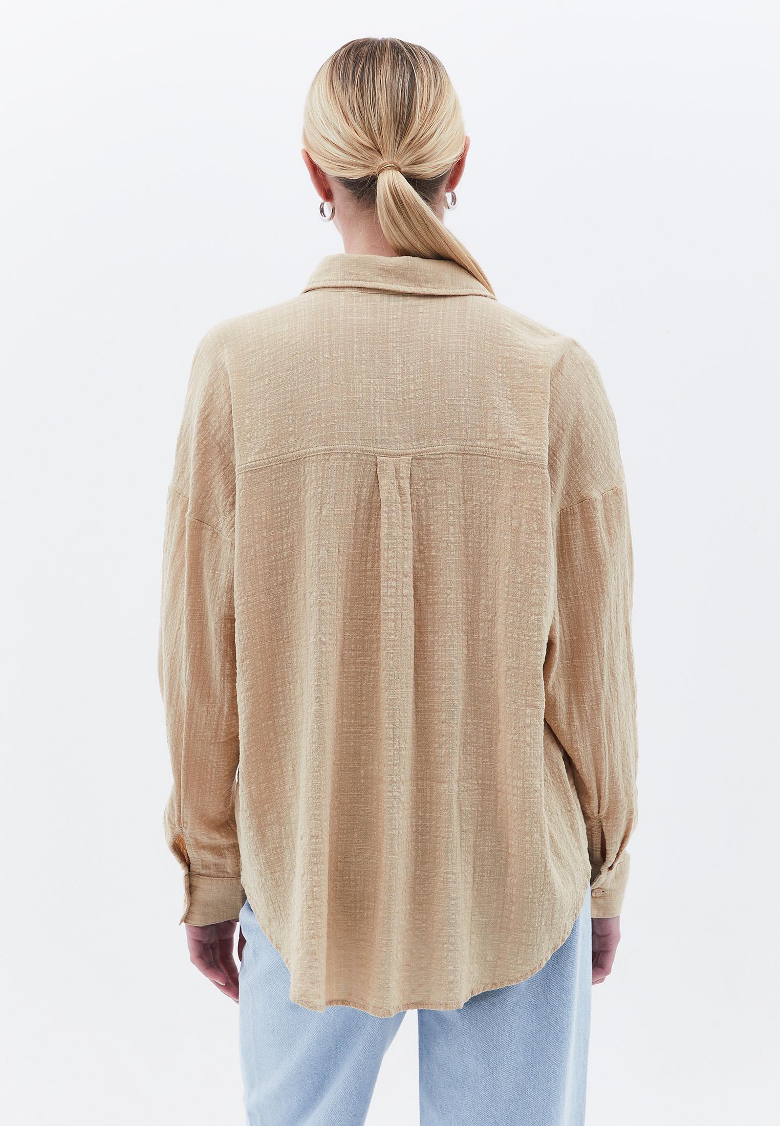Oversize Long Sleeve Shirt With Pocket Detail - IRISH CREAM