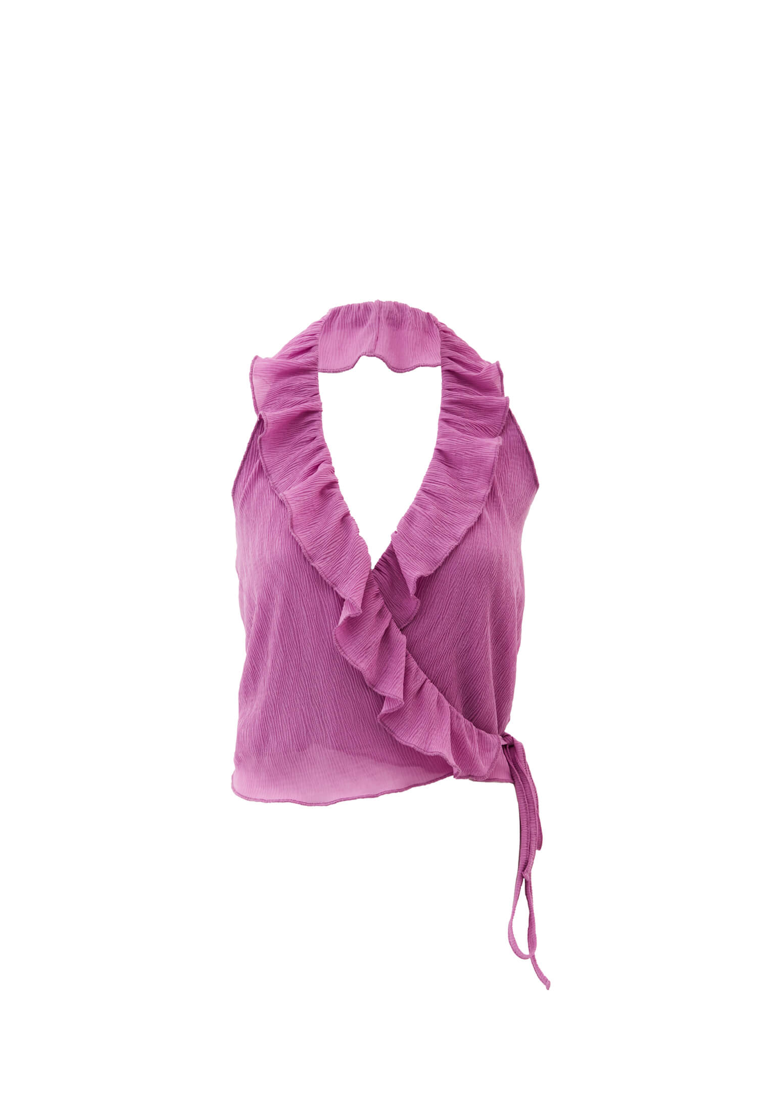 V Neck Sleeveless Ruffled Detailed Blouse - IRIS ORCHID