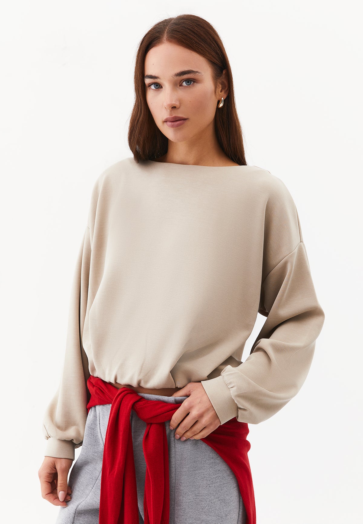 Oversize Balloon Form Sweatshirt - ISLAND FOSSIL