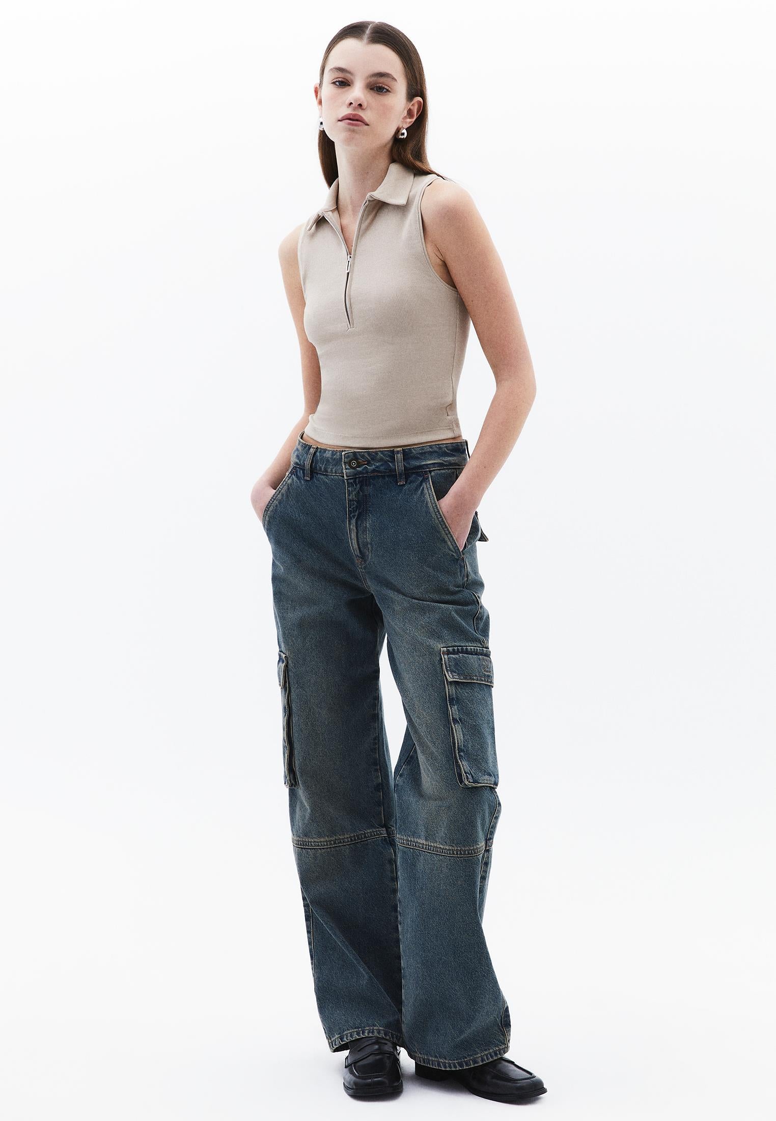 Polo Neck Tank Top - ISLAND FOSSIL