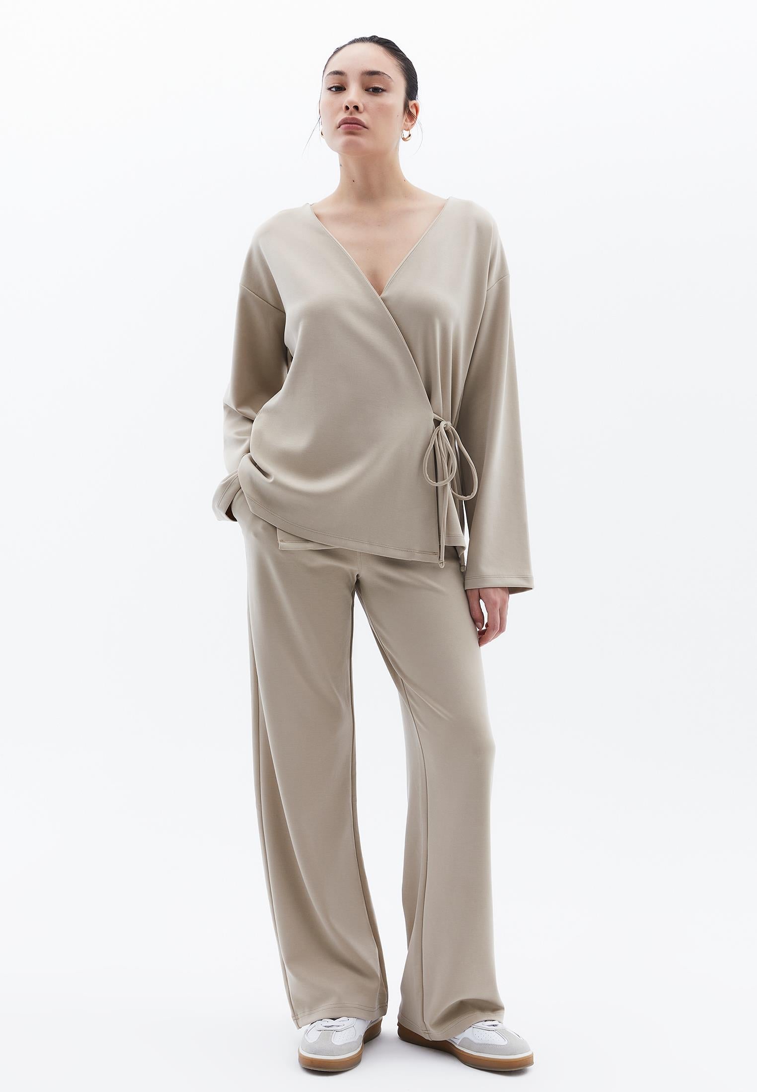 Long Cardigan With Wrap Neckline - ISLAND FOSSIL
