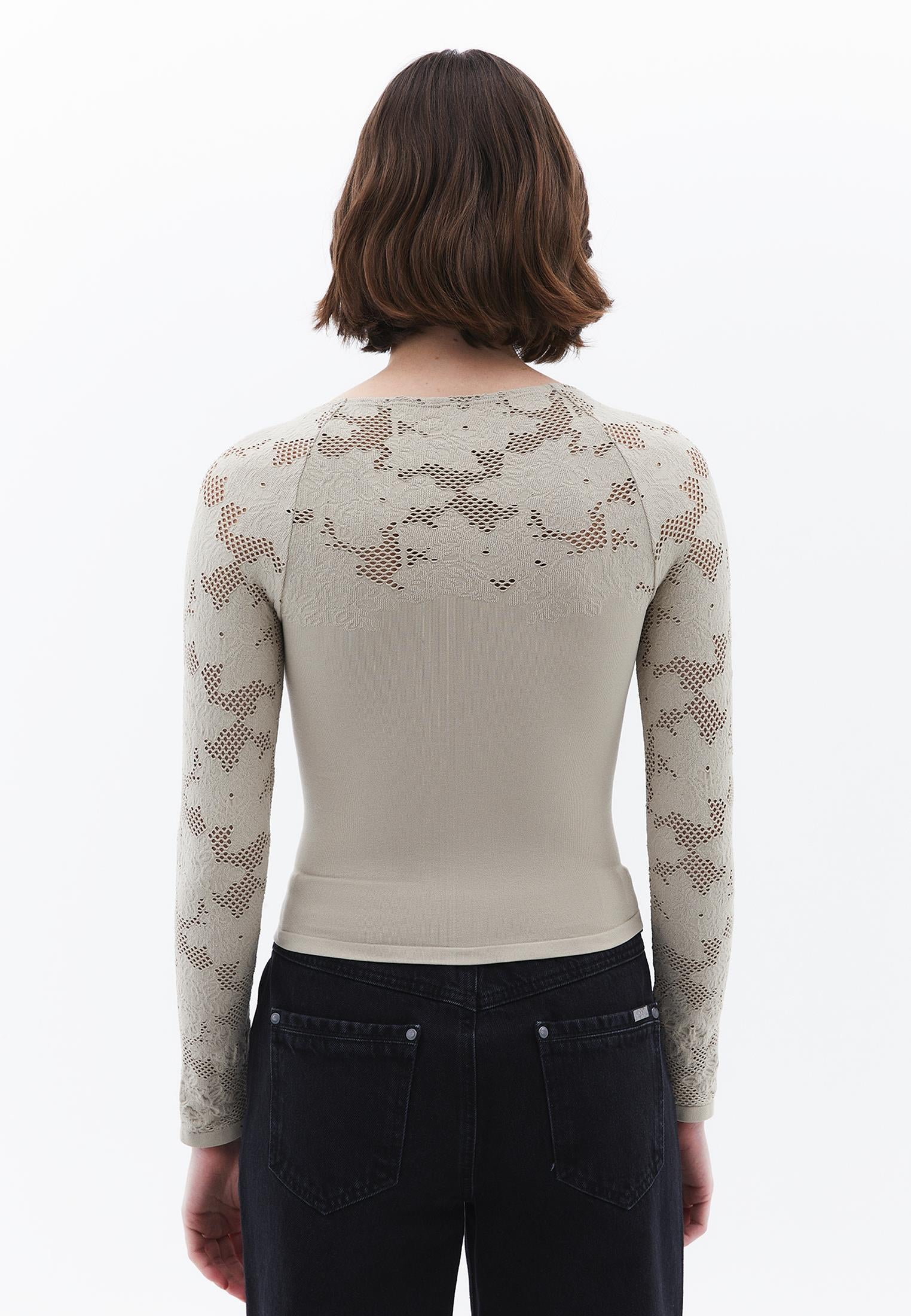 Jacquard Boat Neck Bodycon T-Shirt Long Sleeve - ISLAND FOSSIL