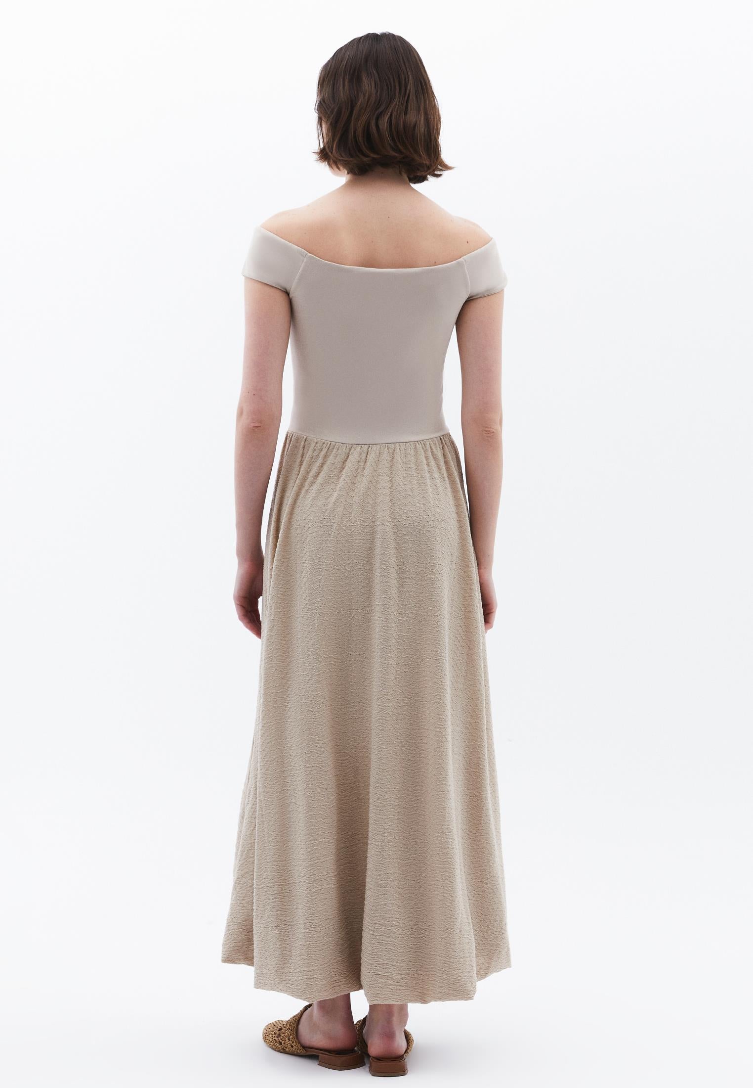 Off Shoulder Balloon Form Midi Dress - ISLAND FOSSIL