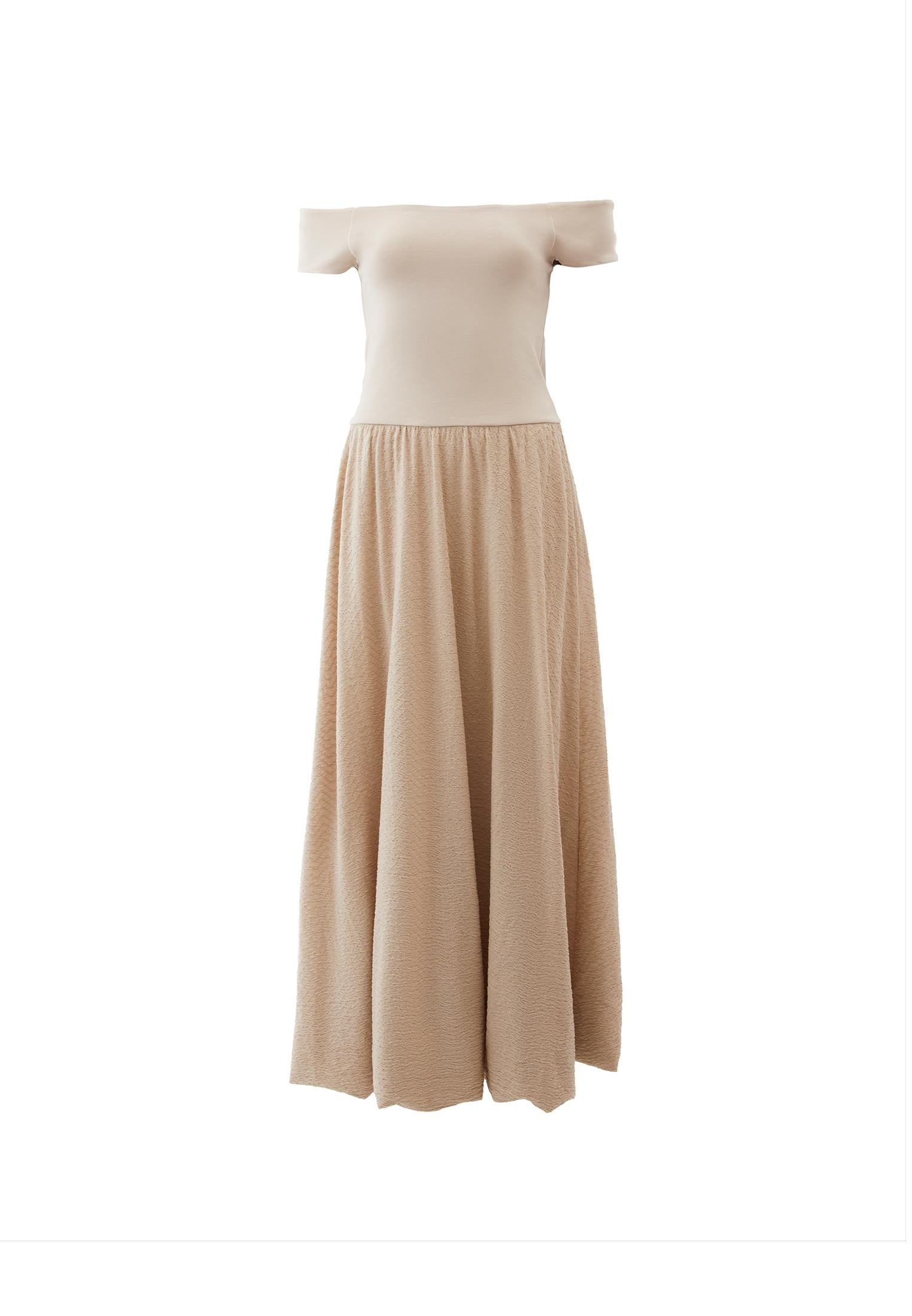 Off Shoulder Balloon Form Midi Dress - ISLAND FOSSIL