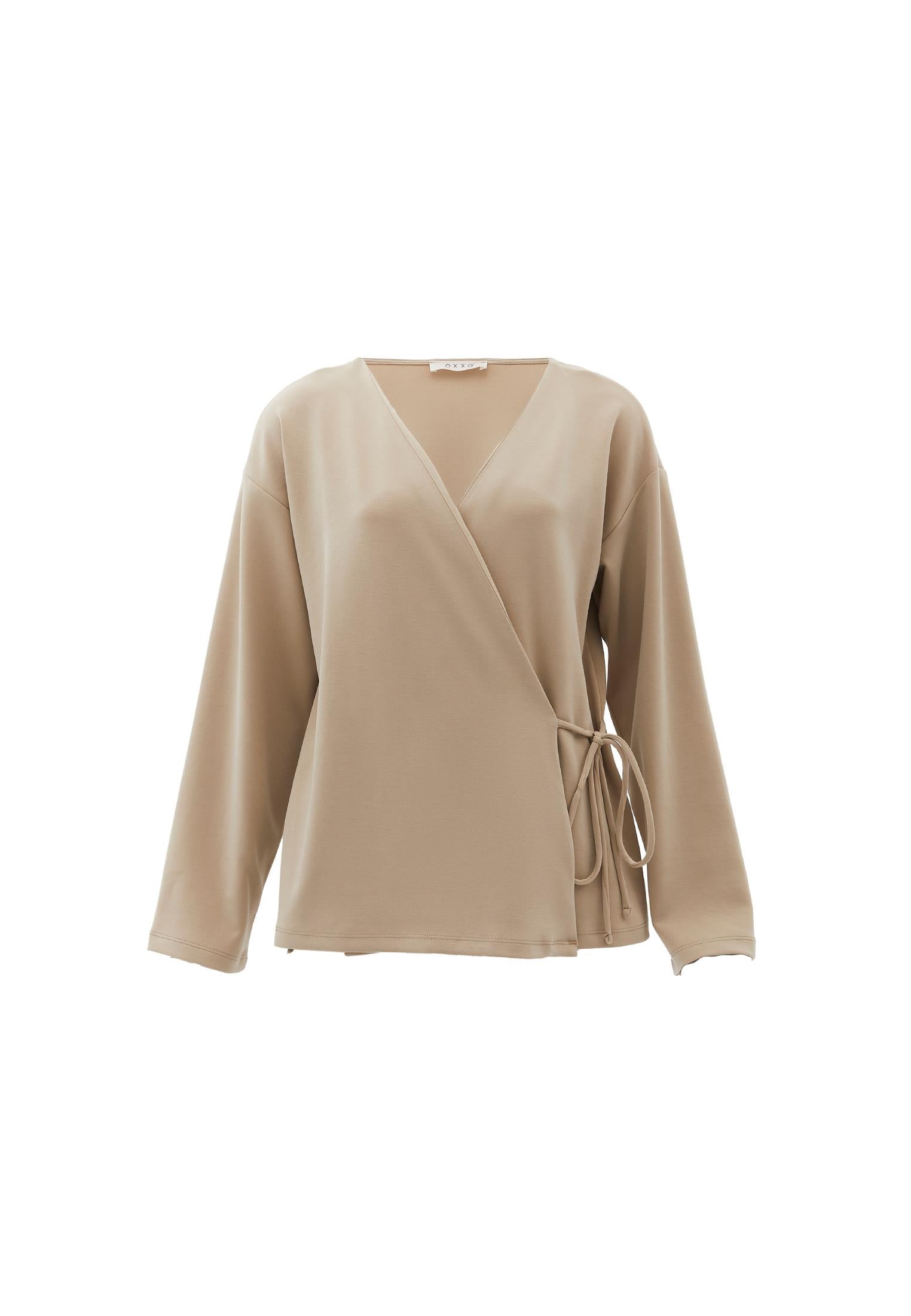 Long Cardigan With Wrap Neckline - ISLAND FOSSIL
