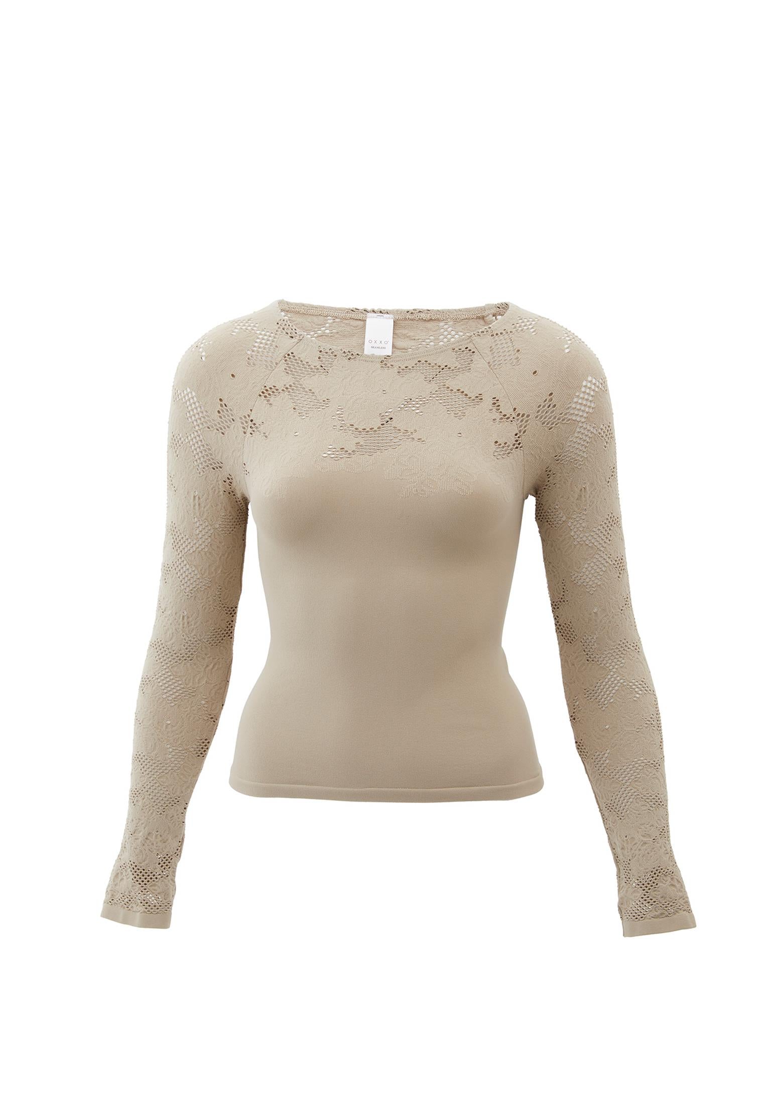 Jacquard Boat Neck Bodycon T-Shirt Long Sleeve - ISLAND FOSSIL