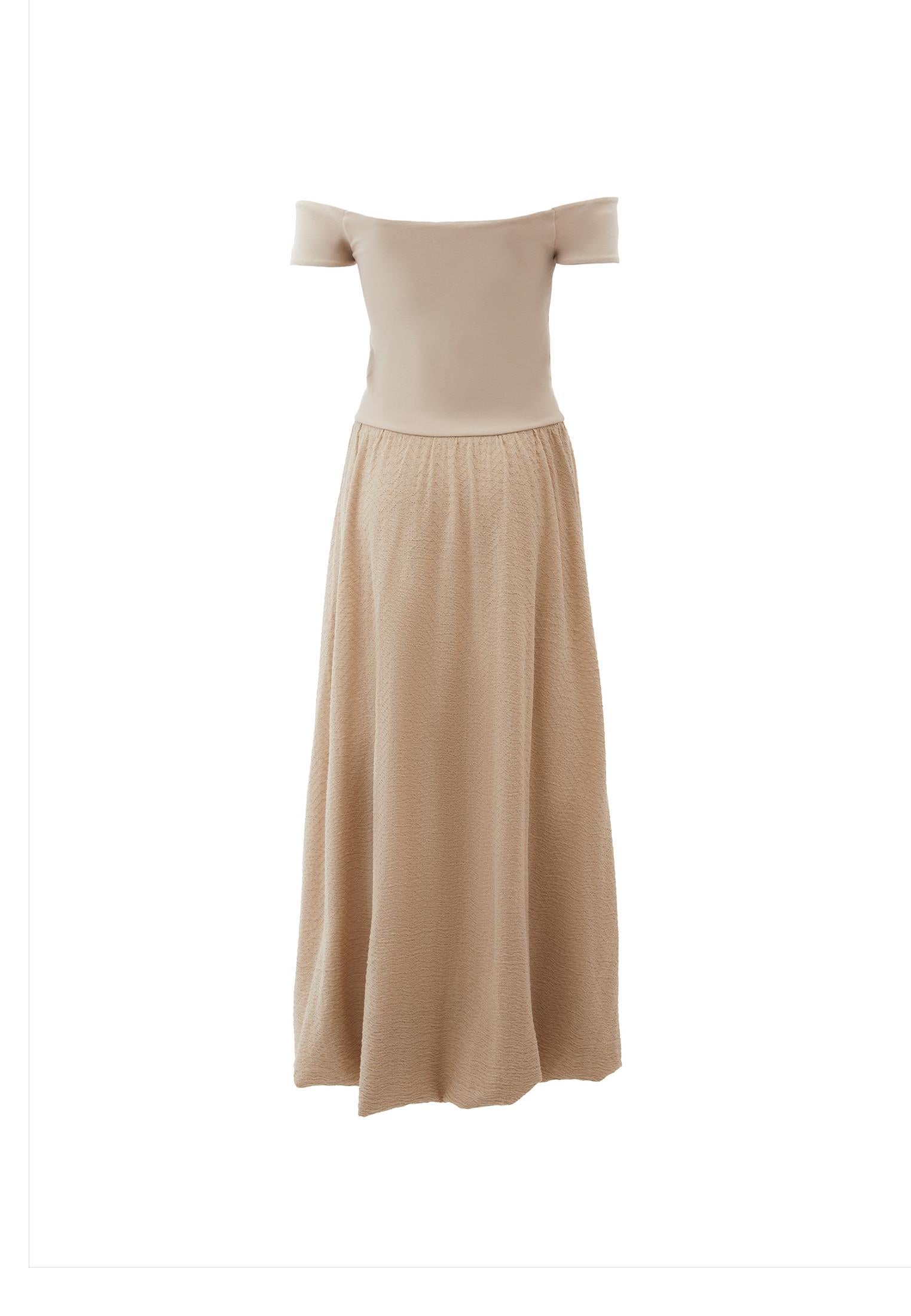 Off Shoulder Balloon Form Midi Dress - ISLAND FOSSIL