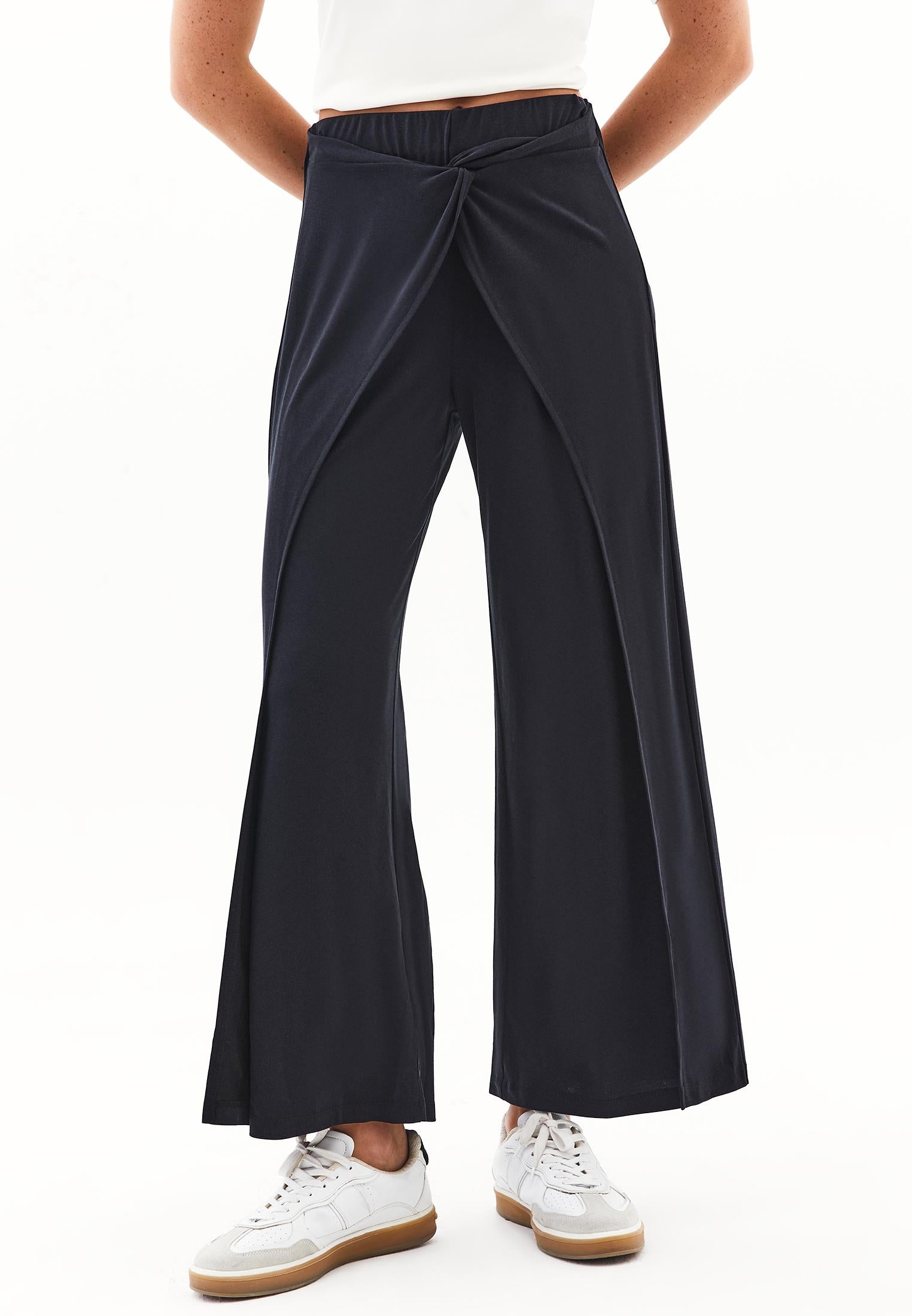 Wide Leg Regular Waist Elastic Waistband Pants - JET BLACK