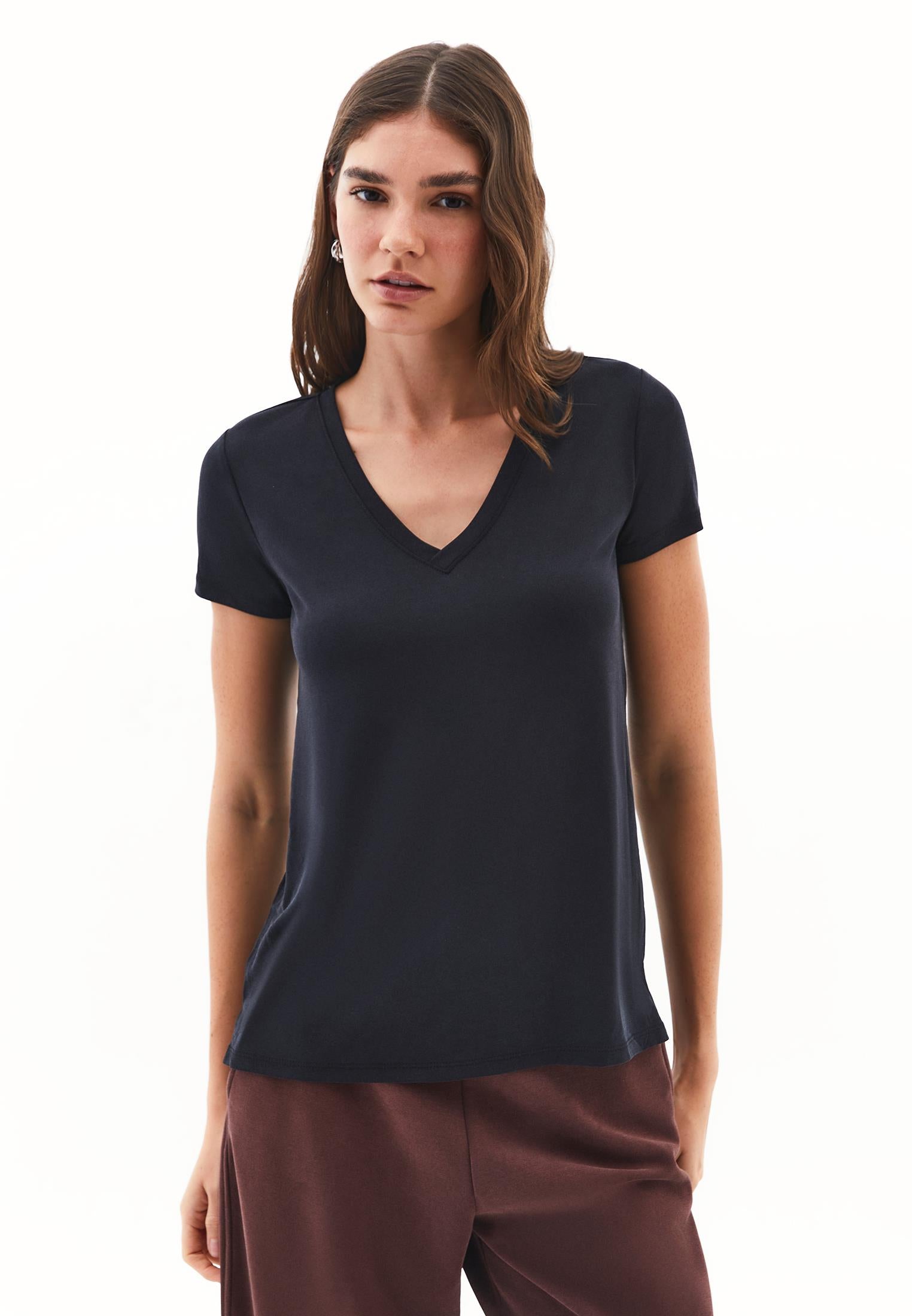 V Neck Slim Fit Short Sleeve T-Shirt - JET BLACK