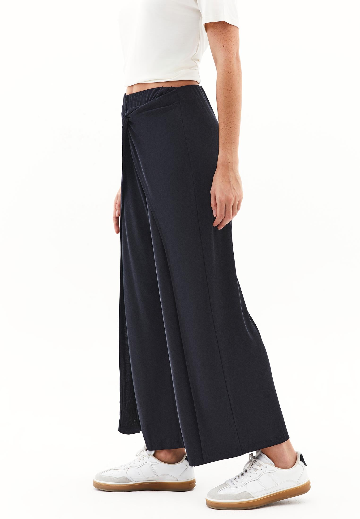 Wide Leg Regular Waist Elastic Waistband Pants - JET BLACK