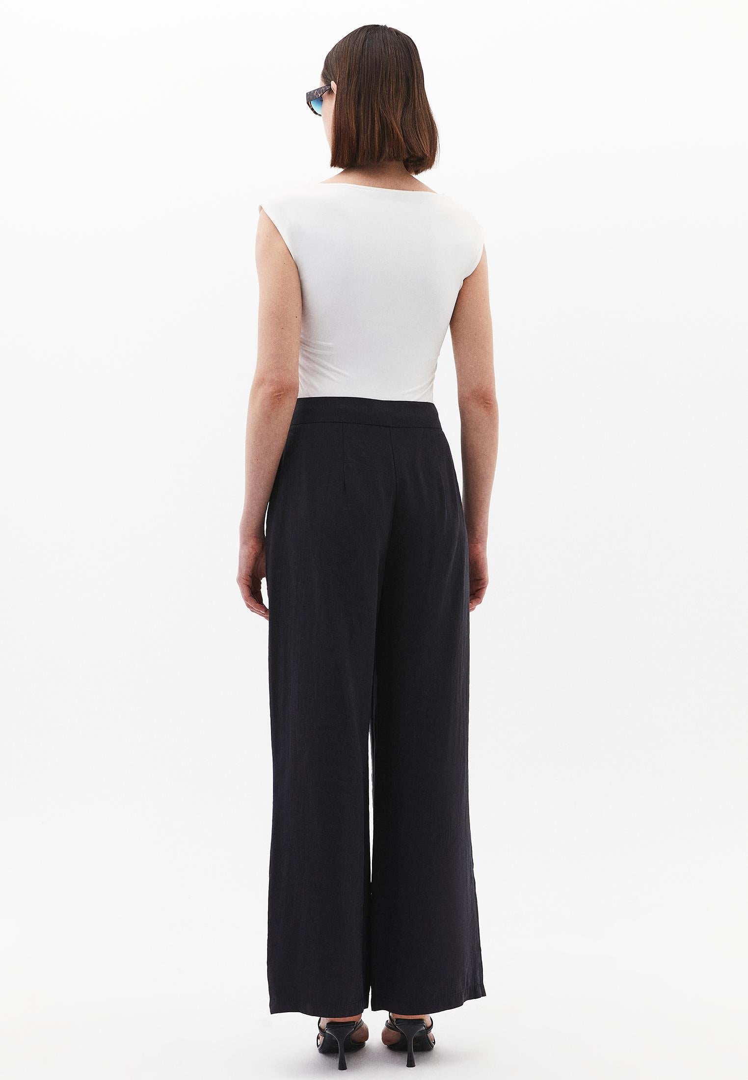 Ultra High Waist Belted Straight Leg Pants - JET BLACK