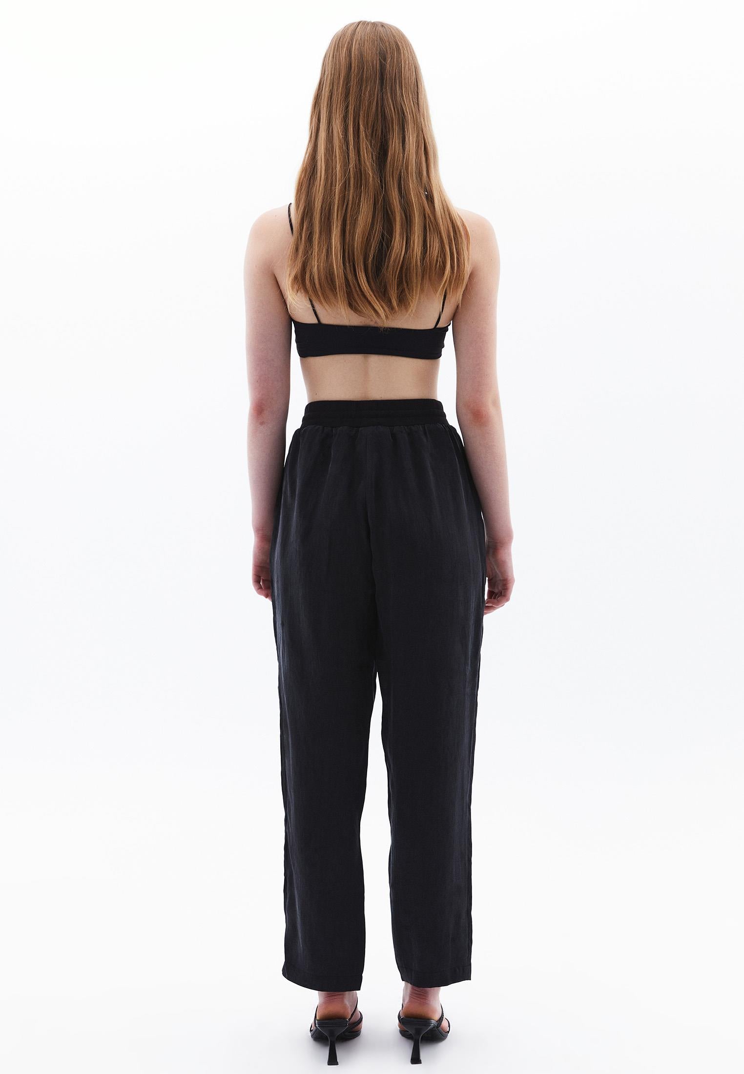 High Waist Straight Leg Pants - JET BLACK