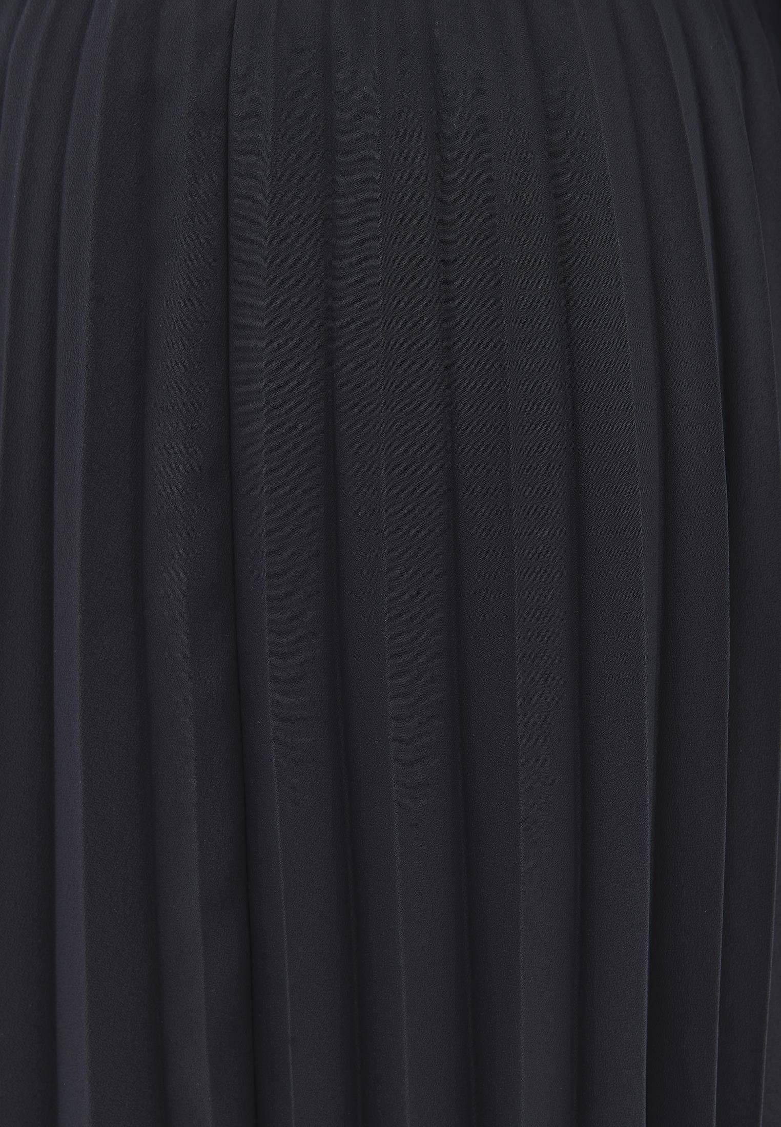 Elastic Waist Pleated Long A-Line Skirt - JET BLACK