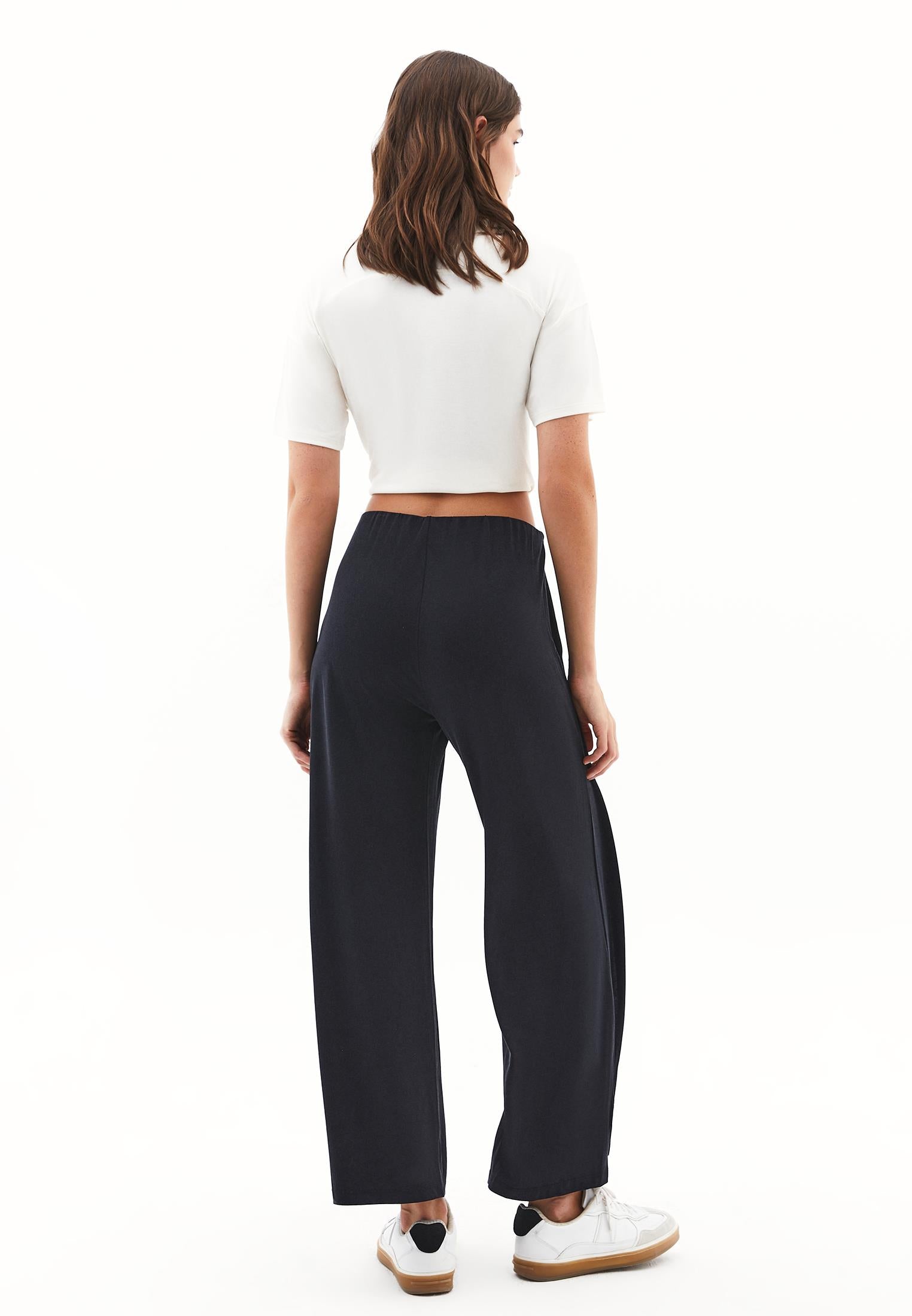 Wide Leg Regular Waist Elastic Waistband Pants - JET BLACK