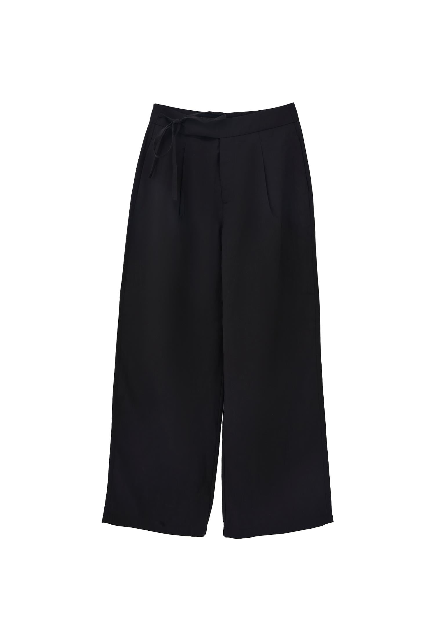 Ultra High Waist Belted Straight Leg Pants - JET BLACK