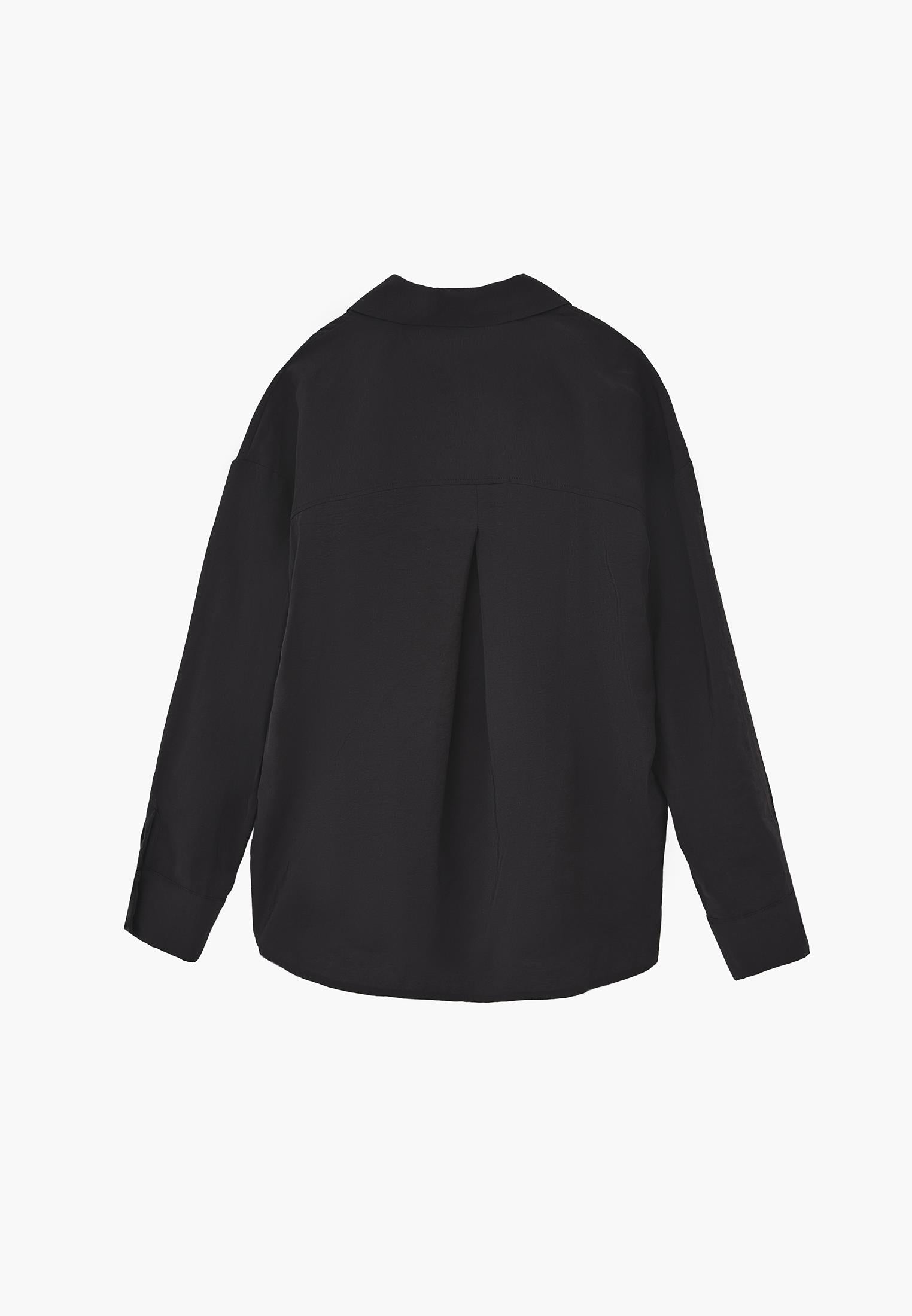 Oversize Long Sleeve Shirt with Ruching and Buttons - JET BLACK