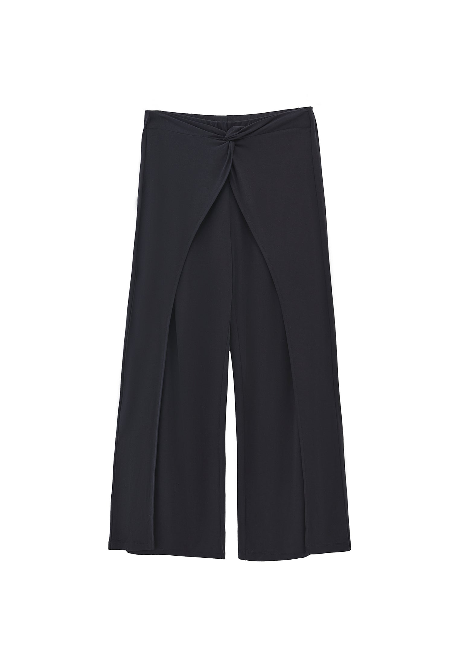 Wide Leg Regular Waist Elastic Waistband Pants - JET BLACK