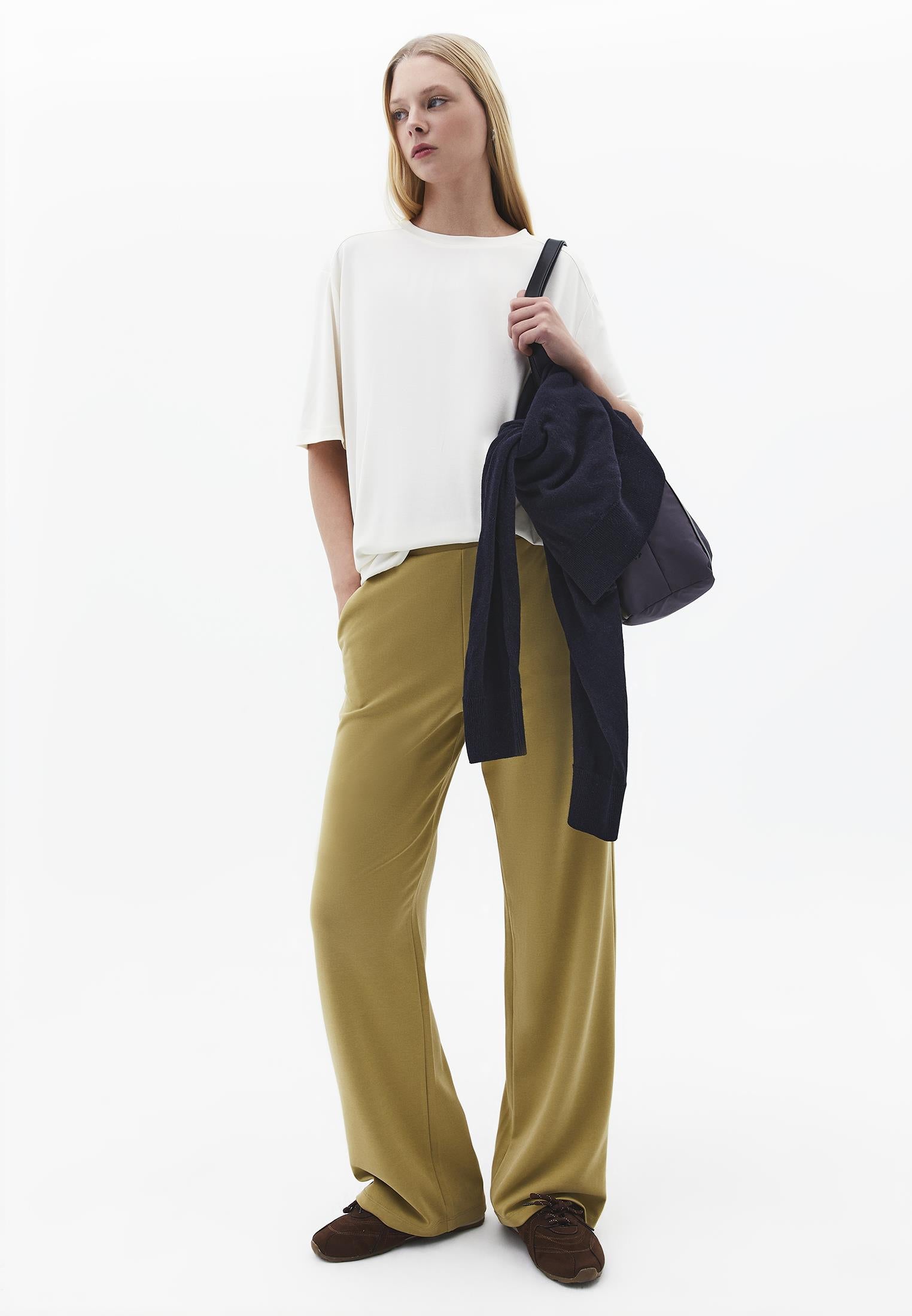 Straight Leg High Waist Sweatpant - KHAKI