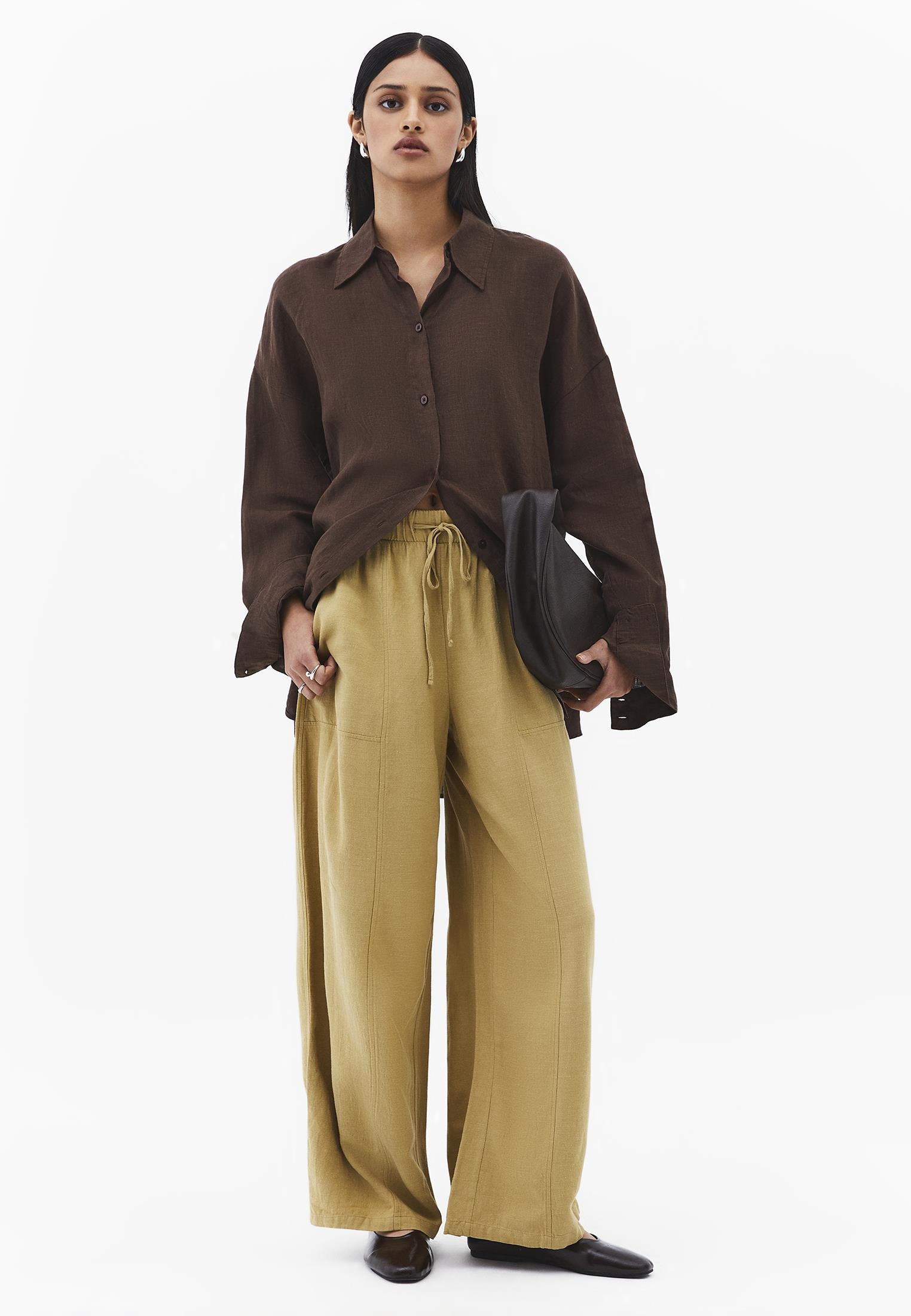 High Waist Barrel Leg Trousers - KHAKI