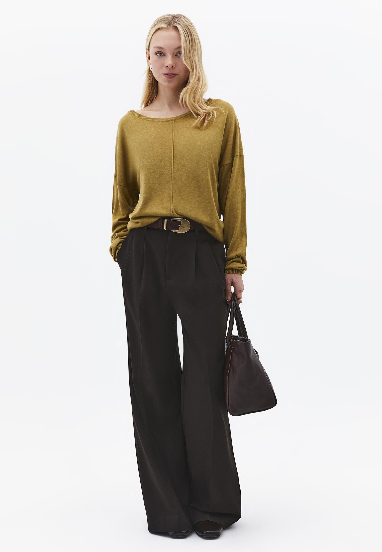 Viscose Boat Neck Sweater - KHAKI