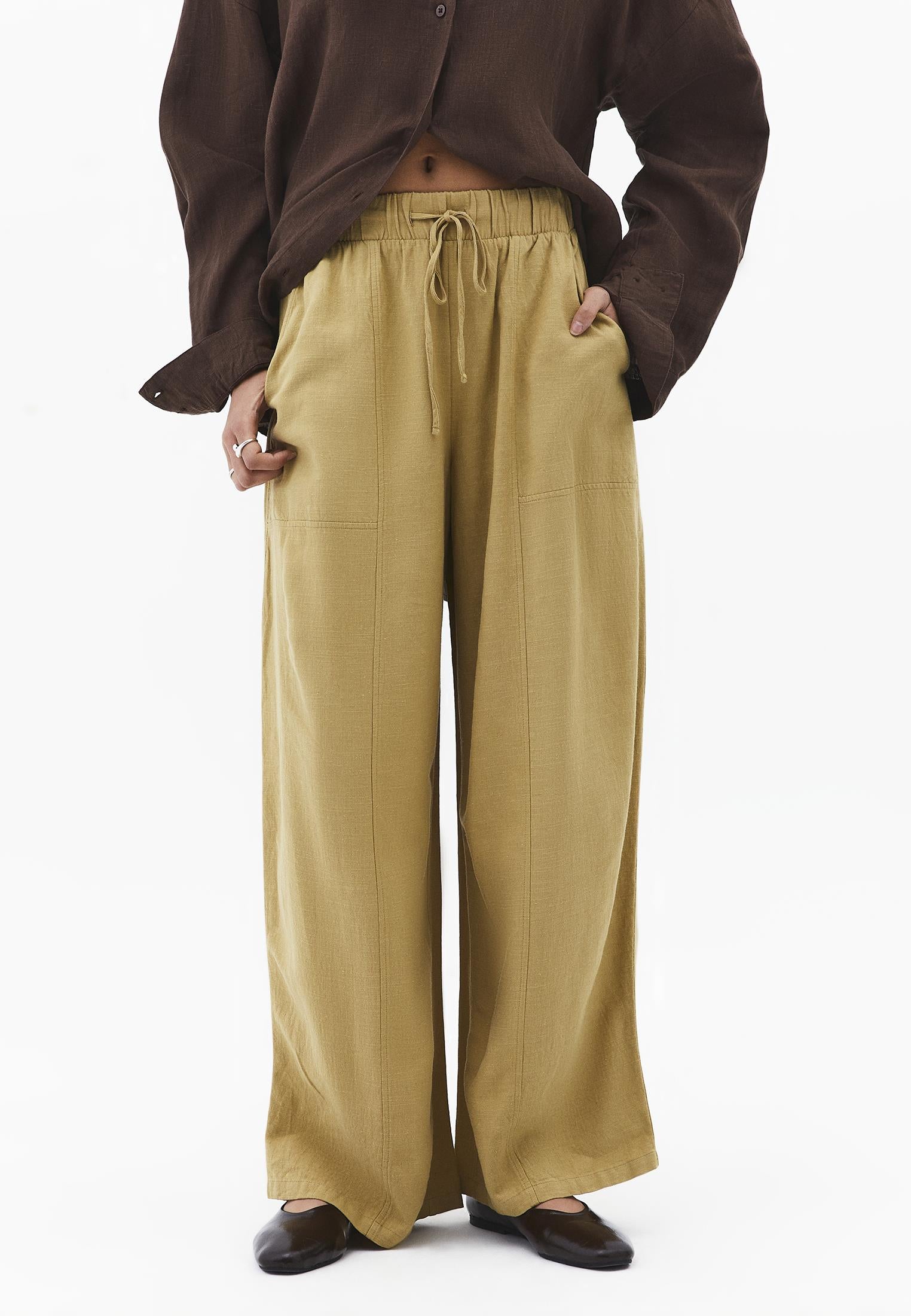 High Waist Barrel Leg Trousers - KHAKI