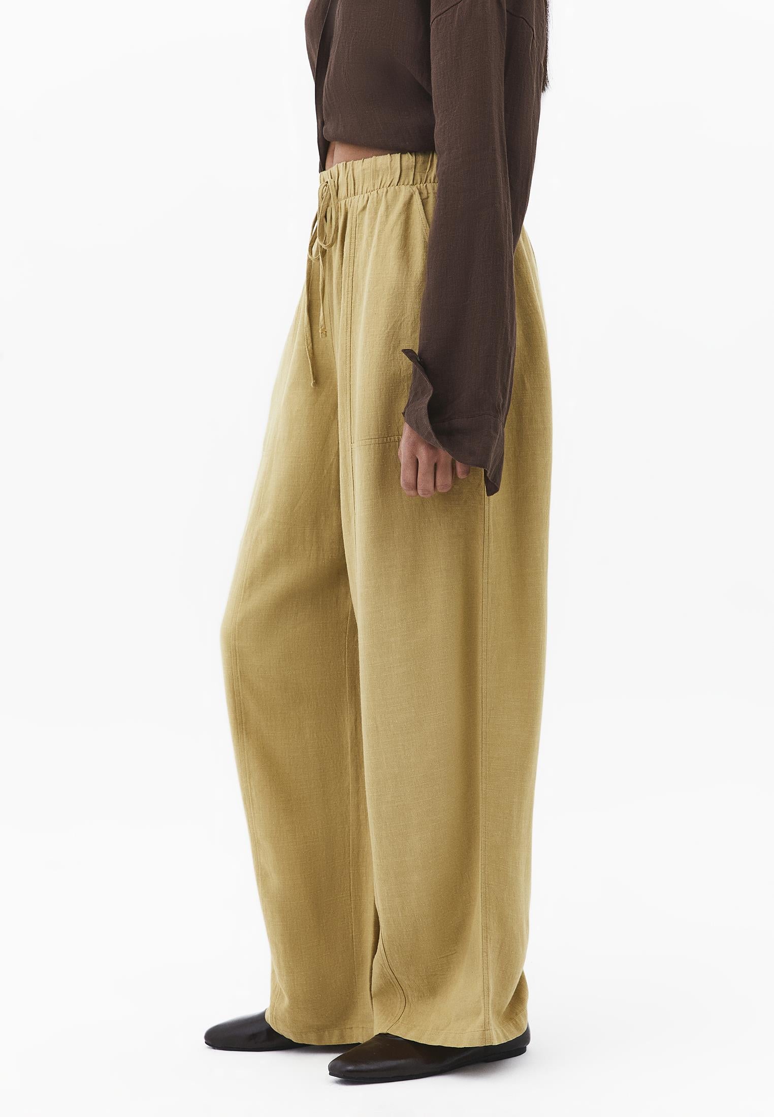 High Waist Barrel Leg Trousers - KHAKI