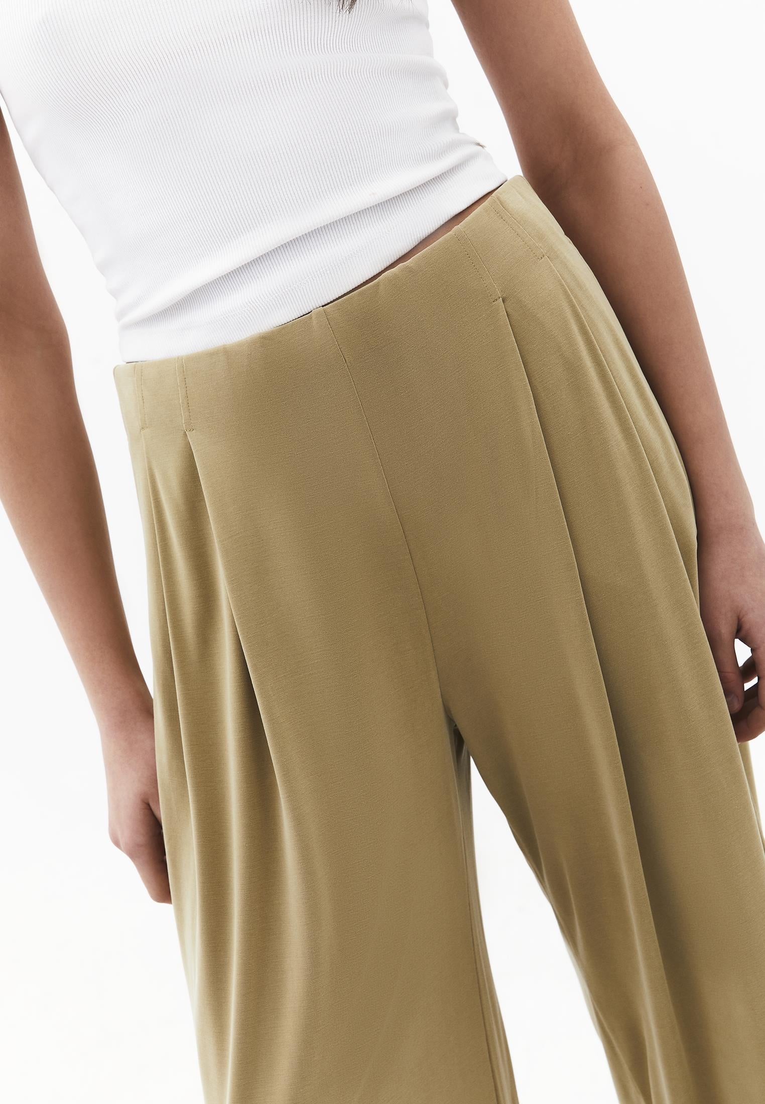 Wide Leg Elastic Waist Pants - KHAKI