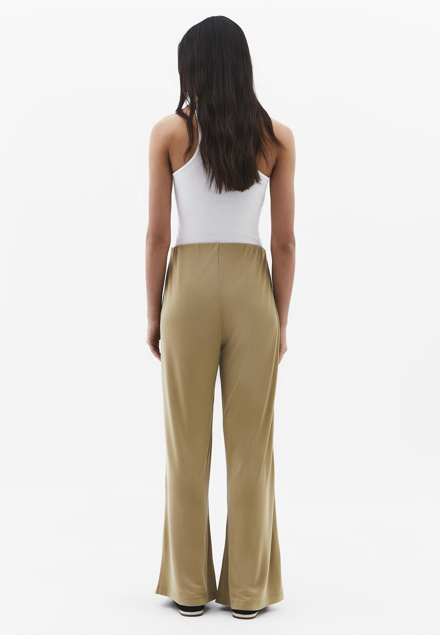 Wide Leg Elastic Waist Pants - KHAKI