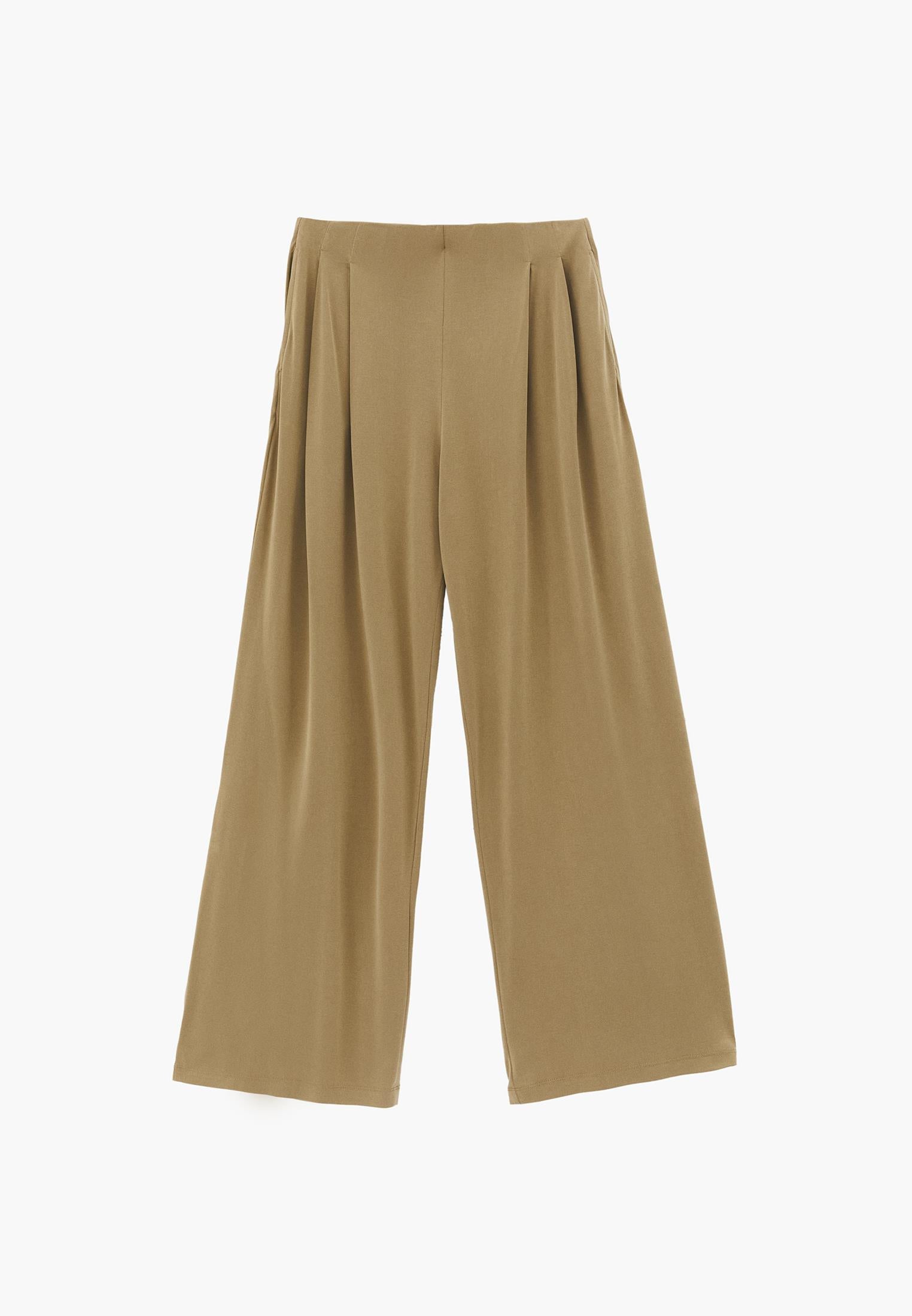 Wide Leg Elastic Waist Pants - KHAKI