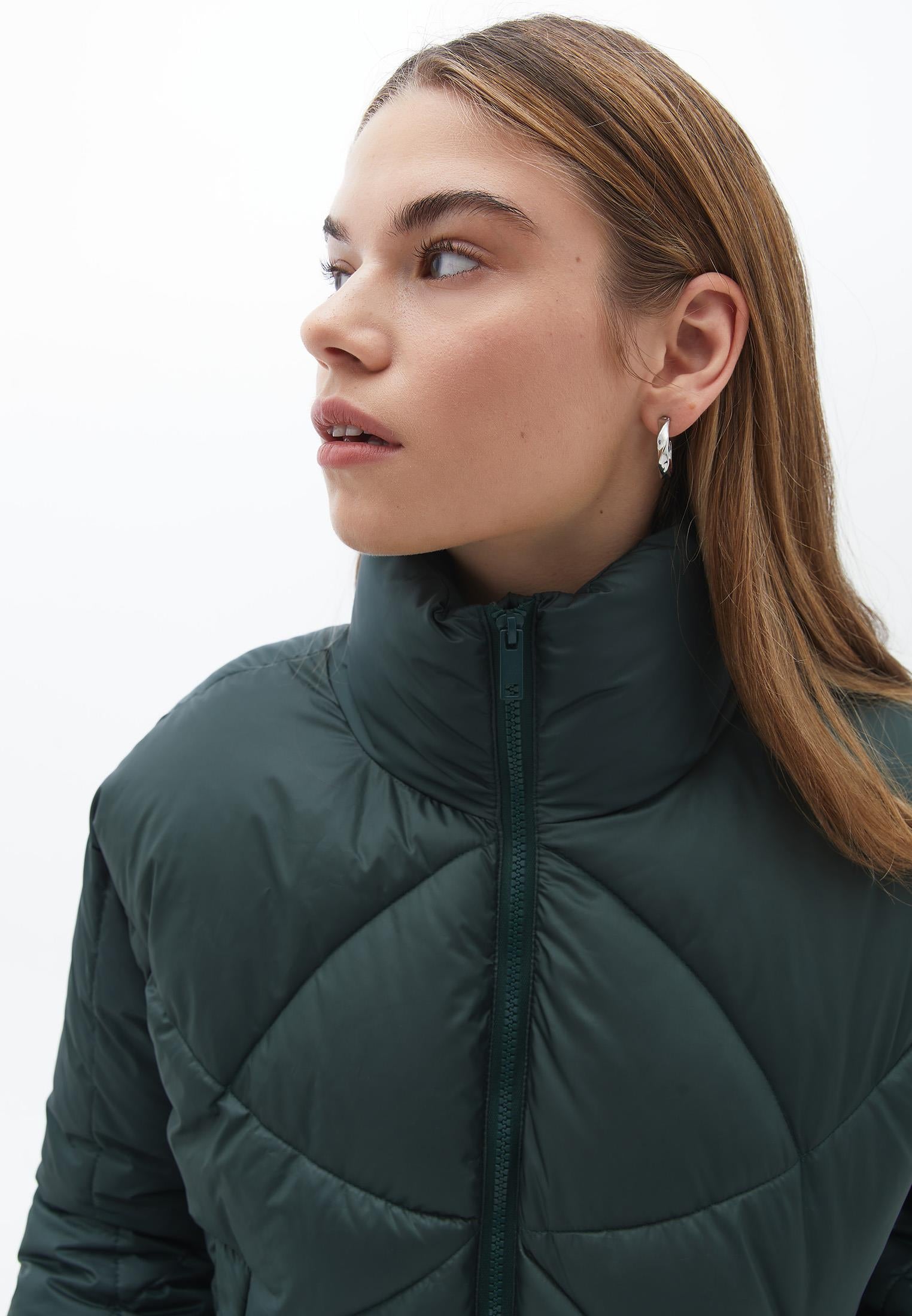 High Neck Long Sleeve Coat - KOMBU GREEN