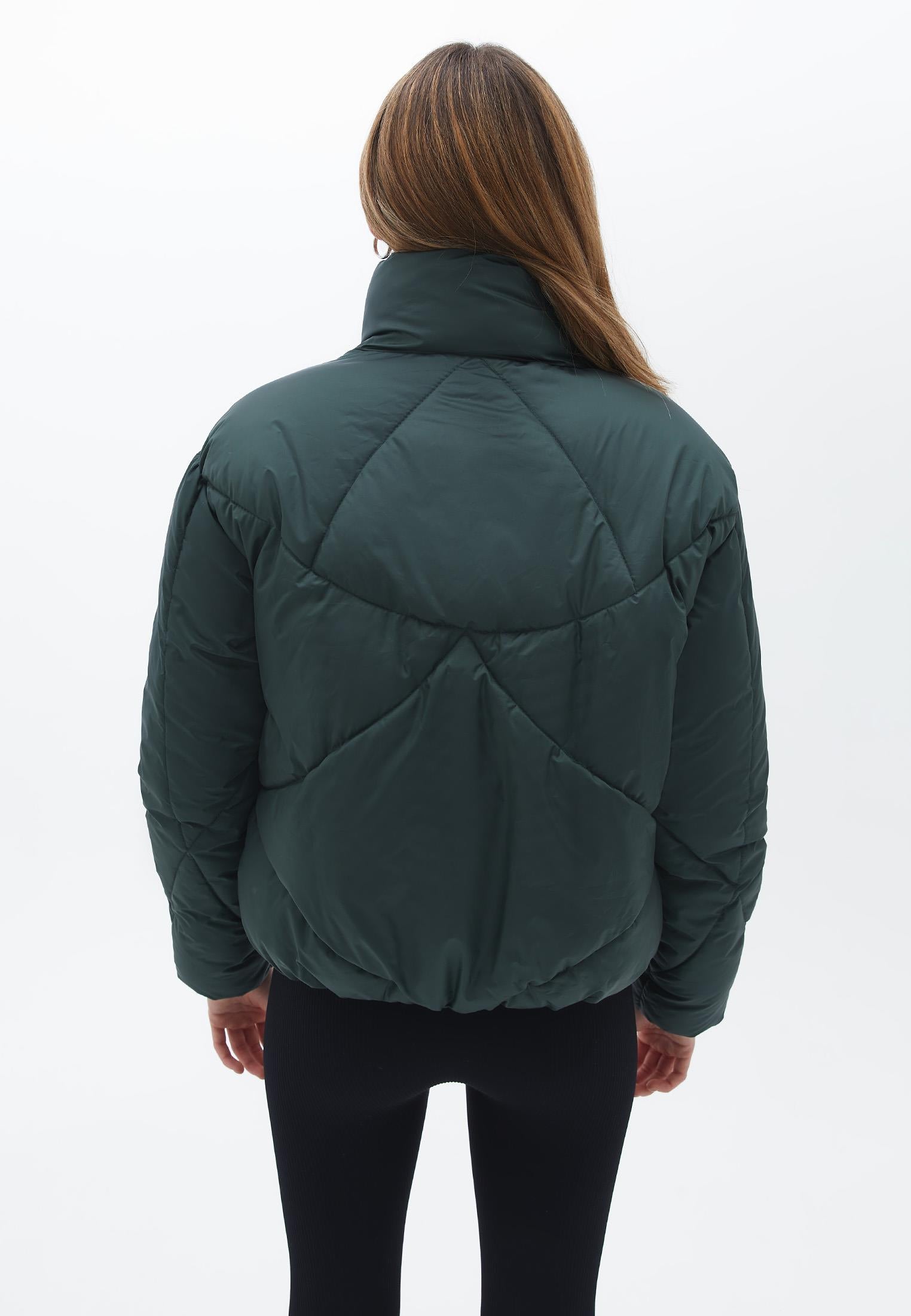 High Neck Long Sleeve Coat - KOMBU GREEN