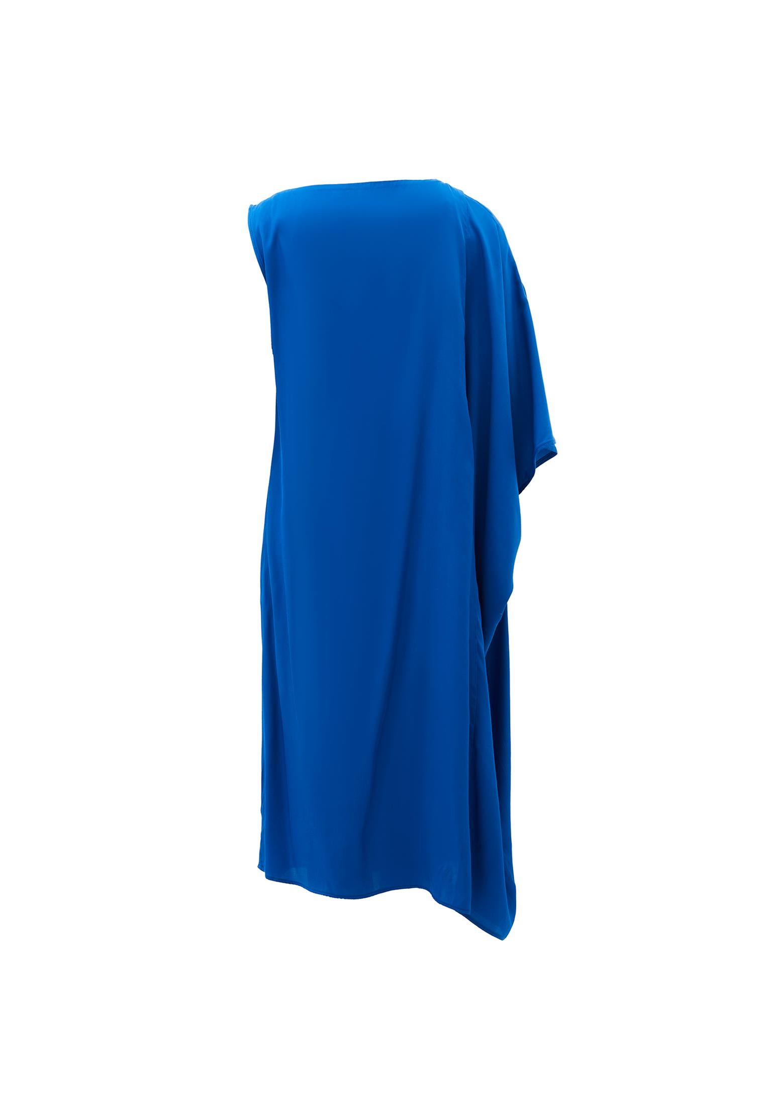 Oversize Dega Neck Asymmetric Midi Dress - LAPIS BLUE