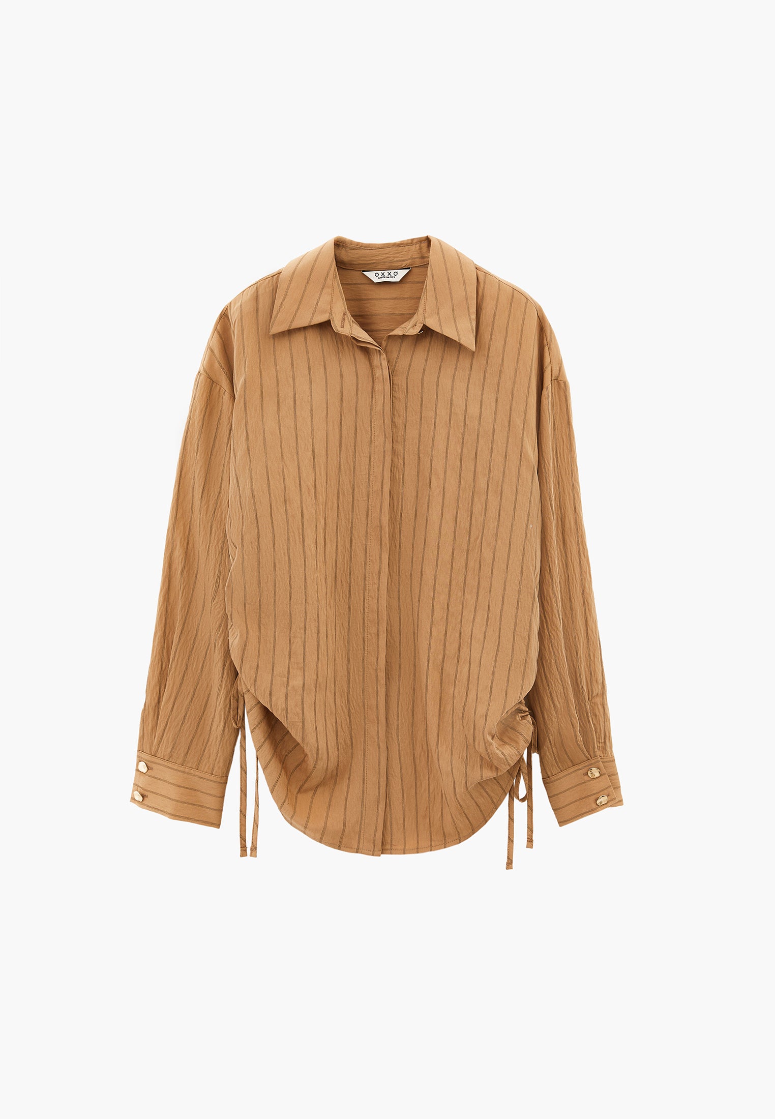 Oversized Long Sleeve Striped Shirt with Button Details - LARK STRIPE